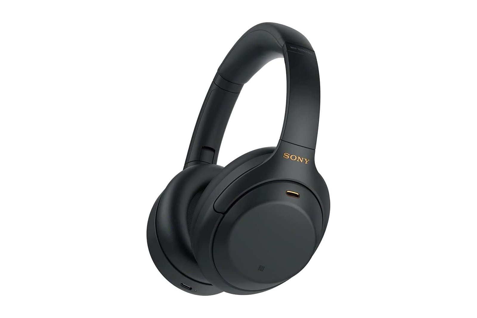Black Sony-branded headphones with a cushioned band and a port on the side.