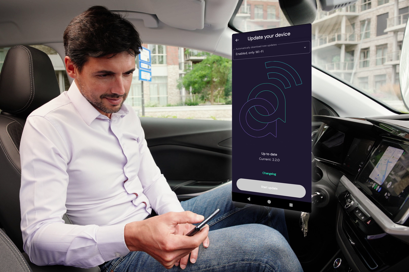 A man connects to his AAWireless Android Auto Adapter