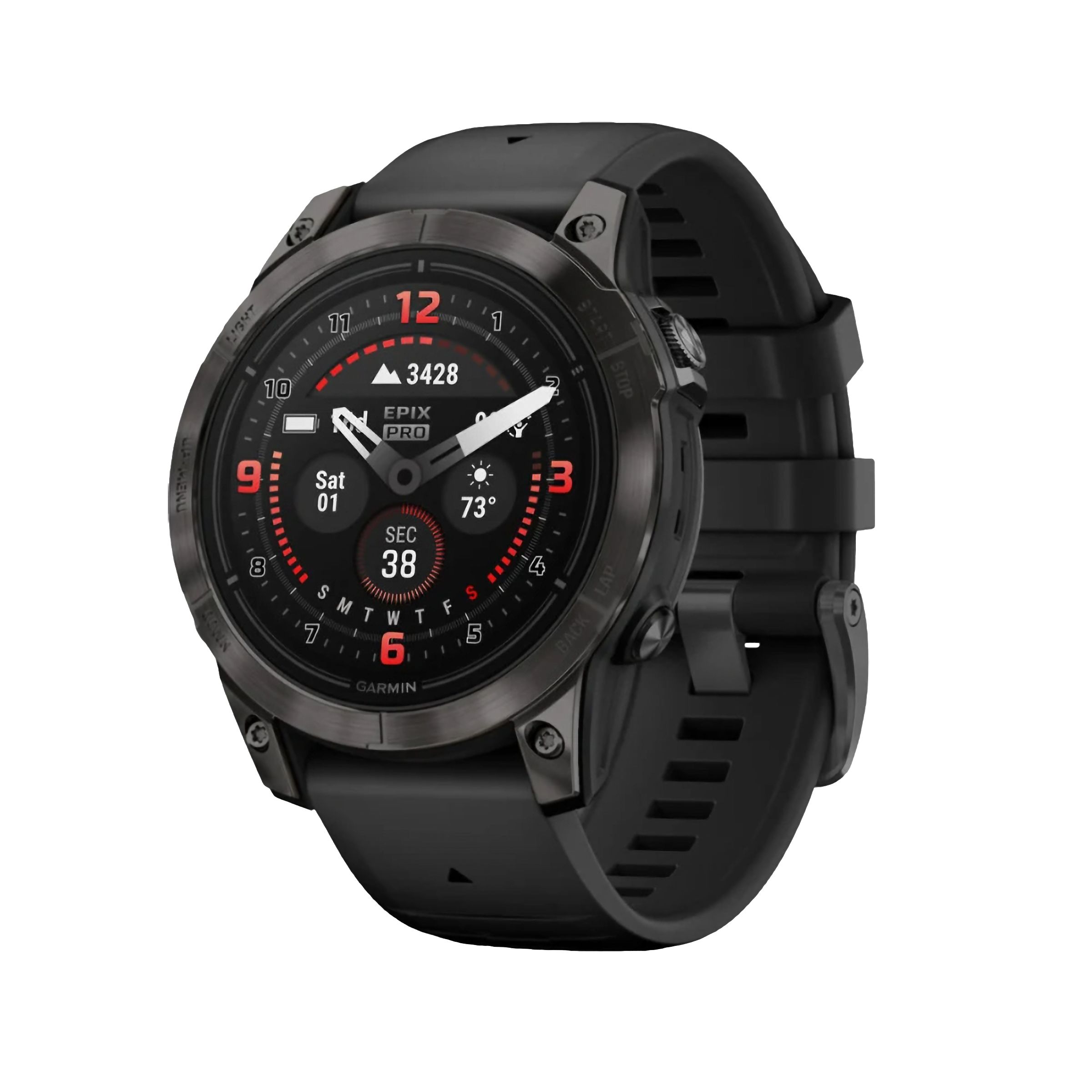 A black smartwatch with all black watch face and bands.