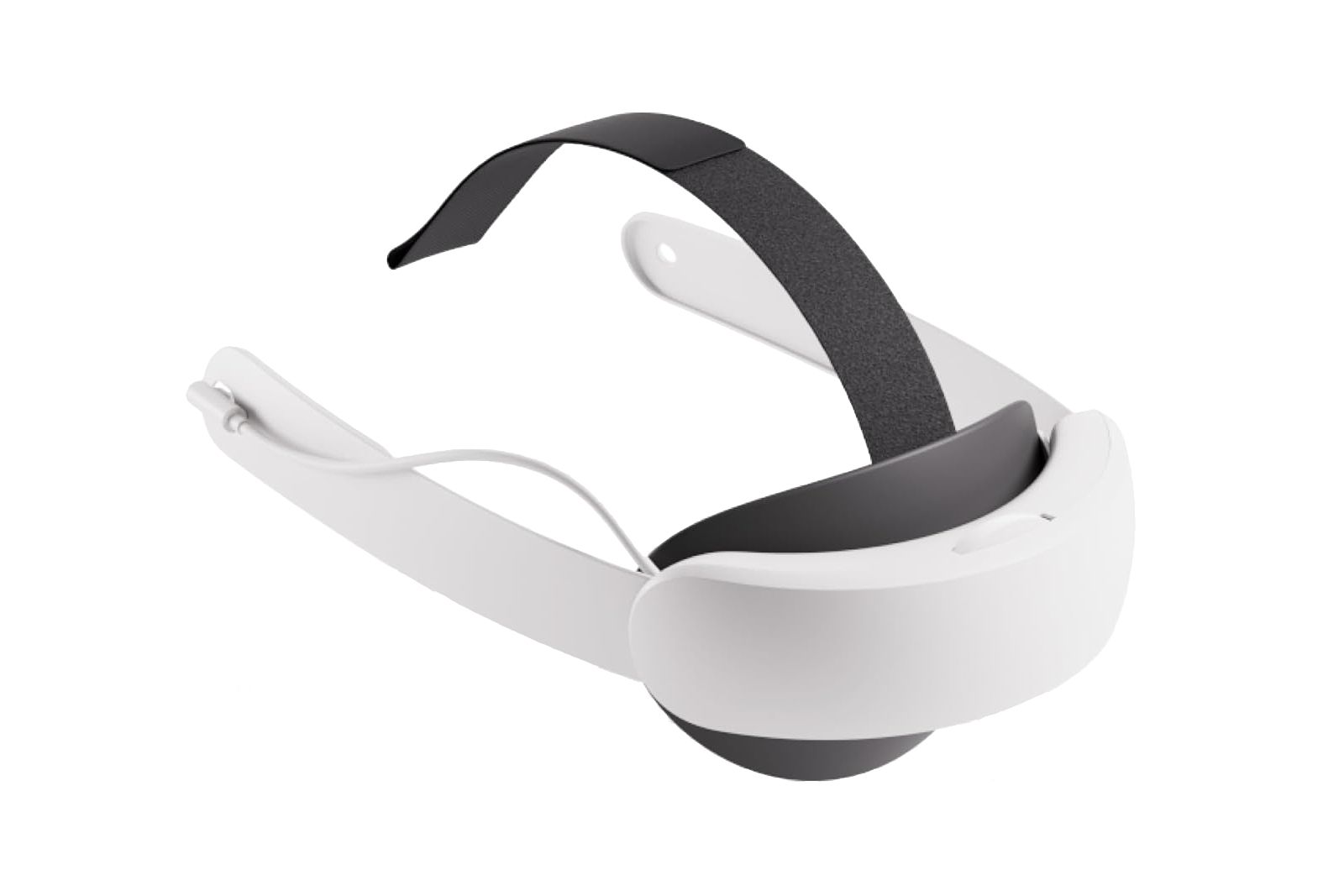 A head strap with a battery and adjustable knob on the back and a USB-C cable that comes out of the side.