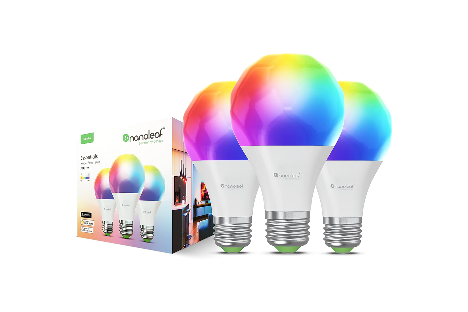 Nanoleaf Essentials Matter A19 : E26 Smart Bulb 3-Pack