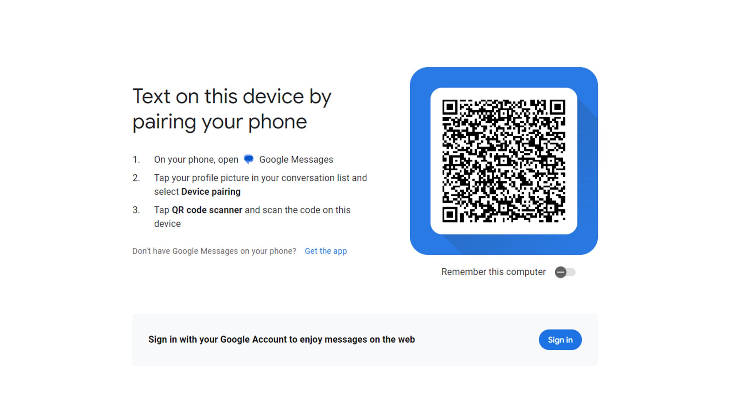 Google Messages text on the web