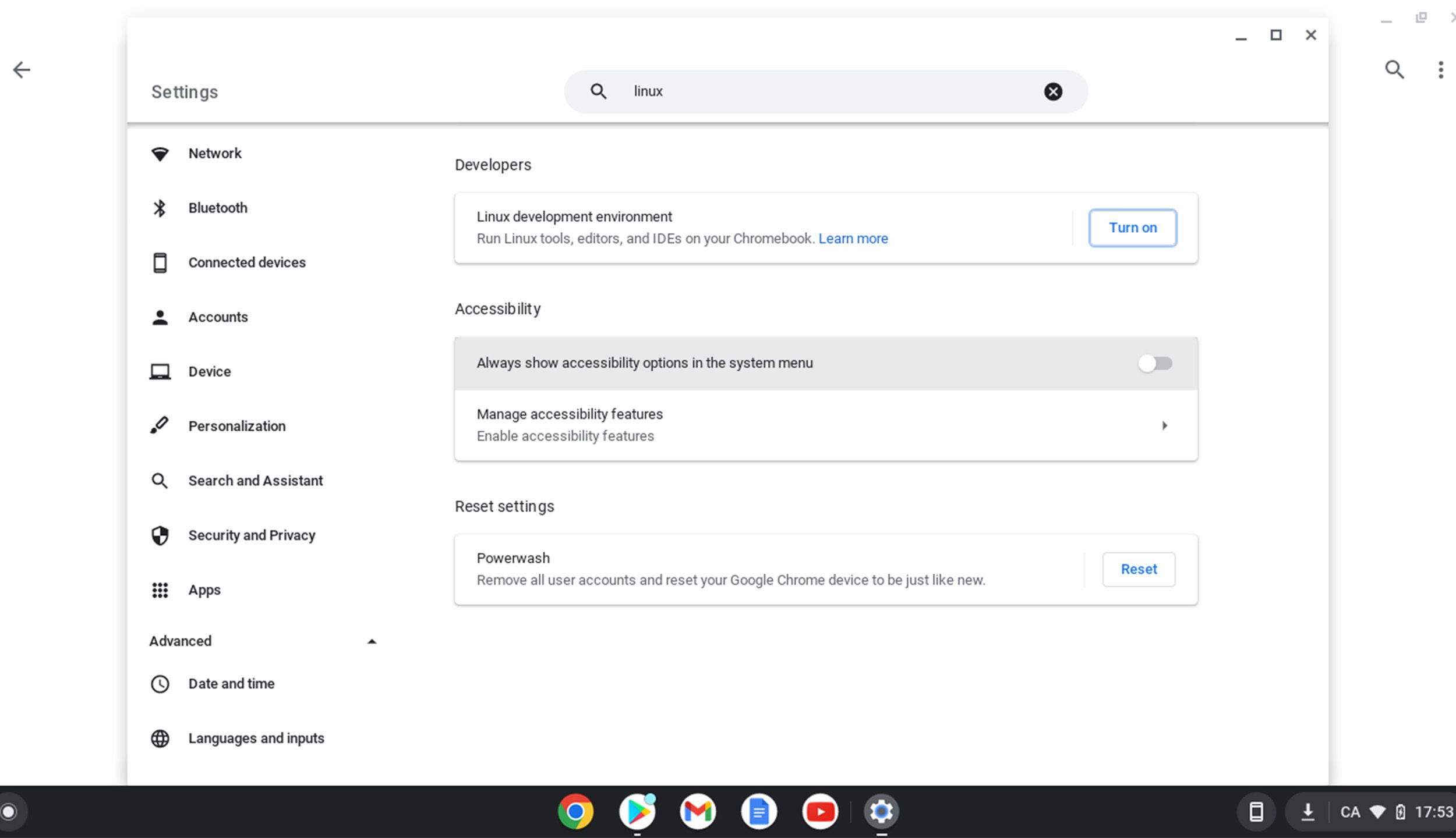 Chrome OS Linux Dev Environment