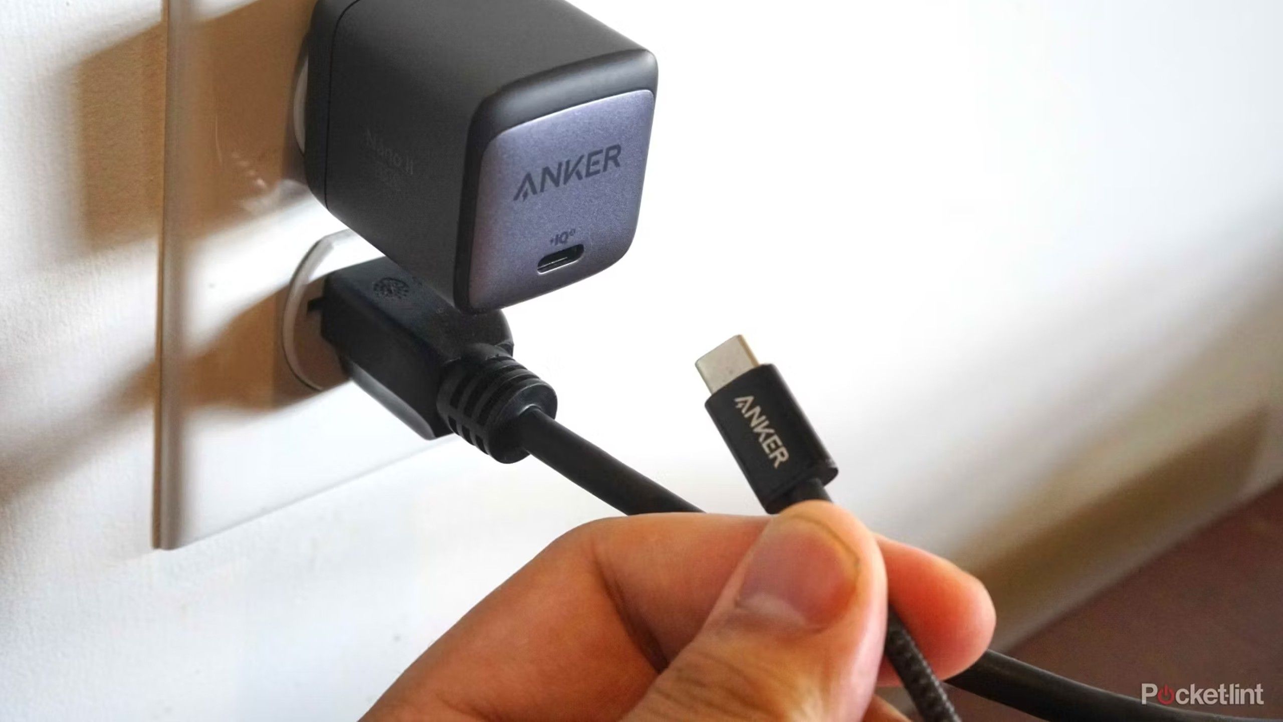 An Anker USB-C plug and wall port. 