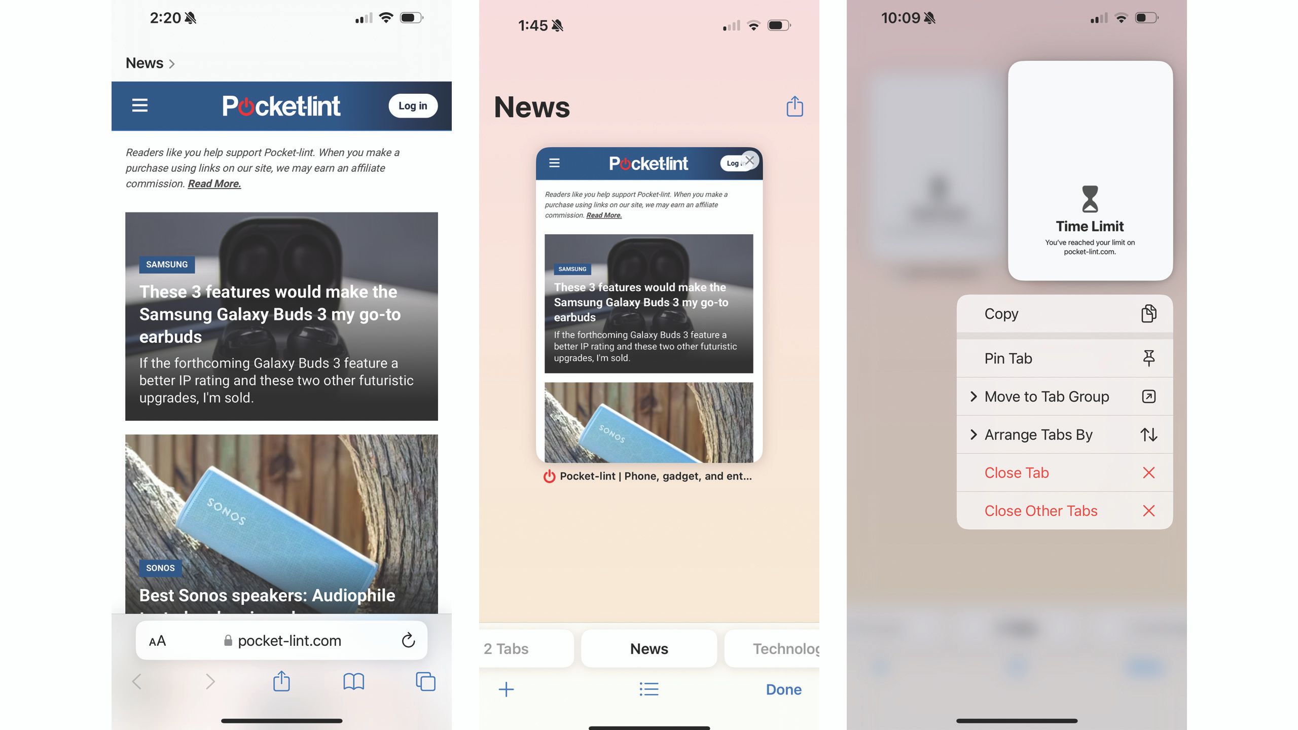 Screenshots of the process to close all tabs on an iPhone or iPad
