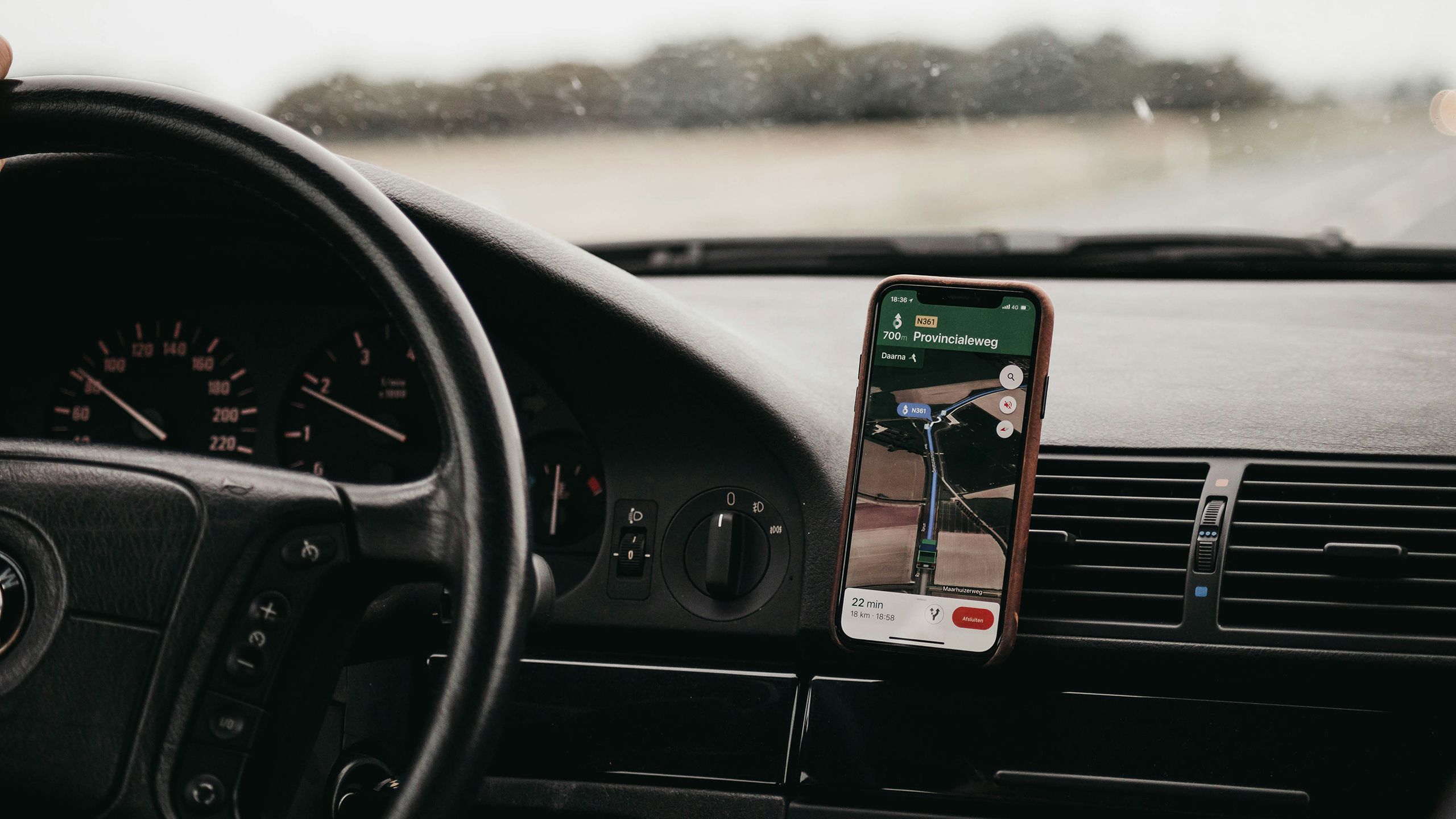Google Maps running on a car-mounted iPhone.