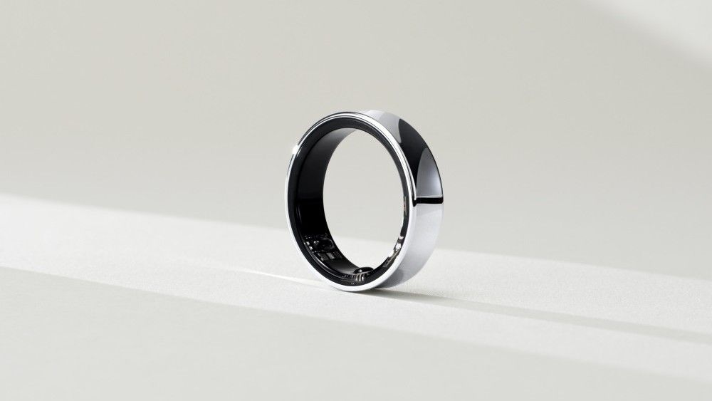 A closeup of the Samsung Galaxy Ring in silver
