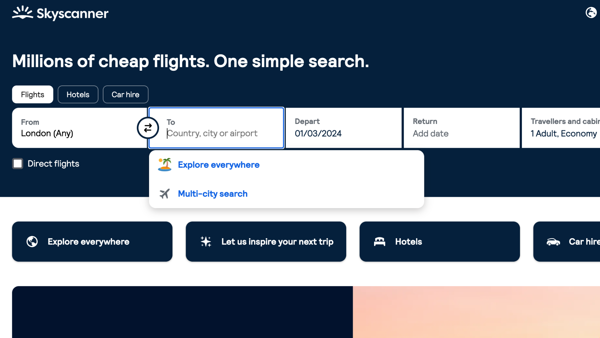 Skyscanner one hot sale way flights