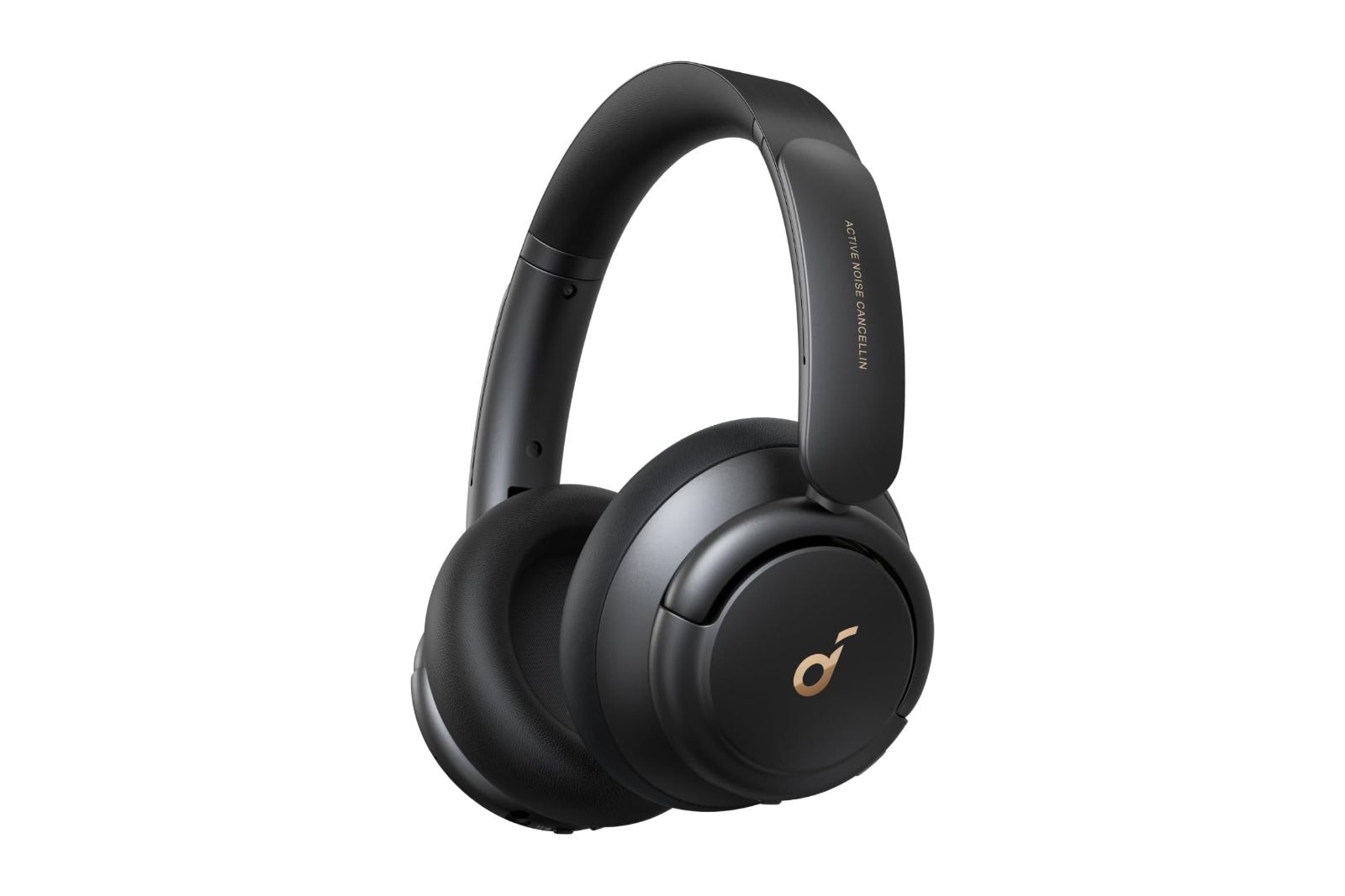 A black pair of headphones with a metal-accented music note on the side.
