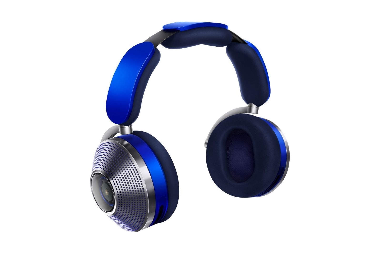 Blue and silver headphones with large ear cups and metal accents.