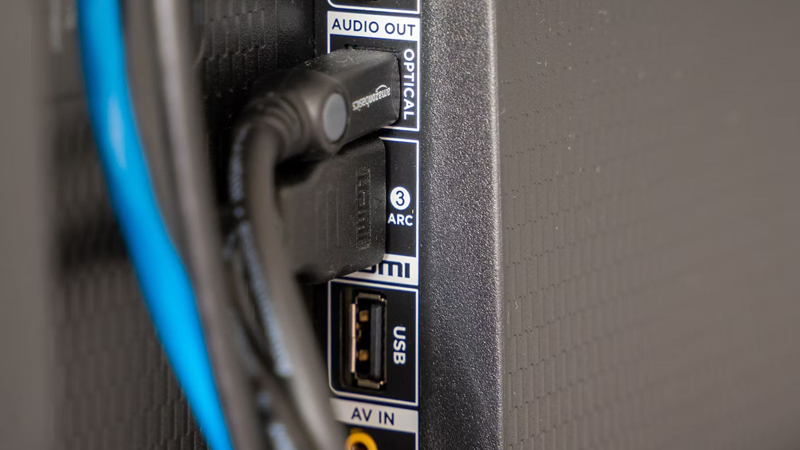 HDMI, optical, and USB ports on a TV.