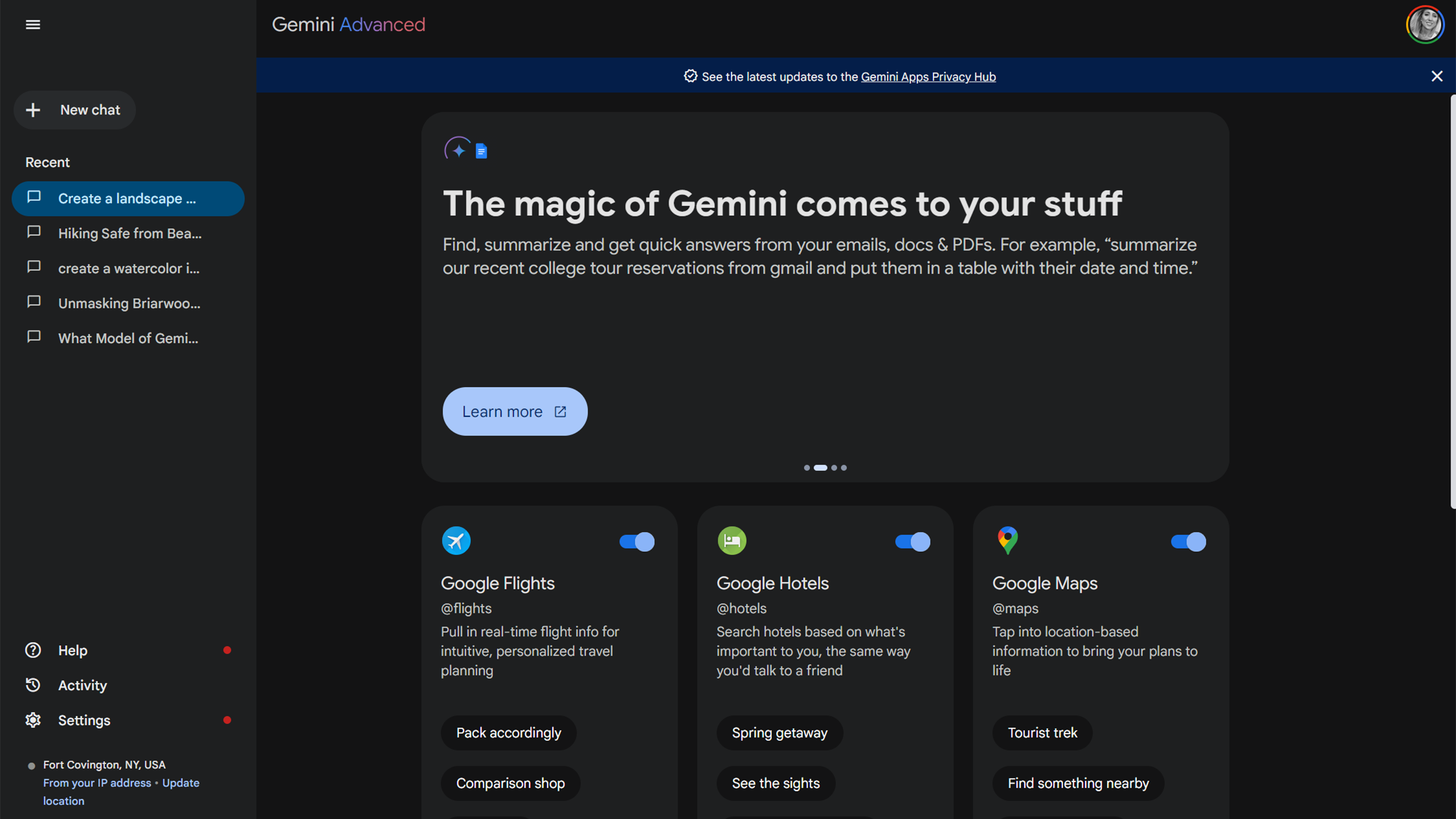 Gemini Advanced extra features test