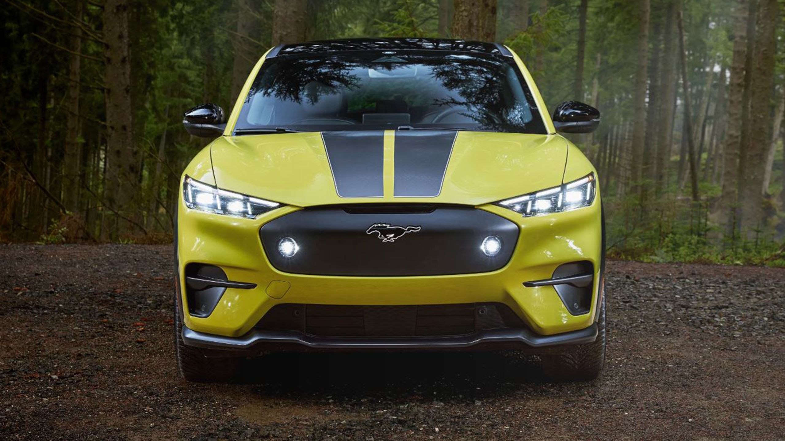 A 2024 Ford Mustang Mach-e in yellow Rally trim