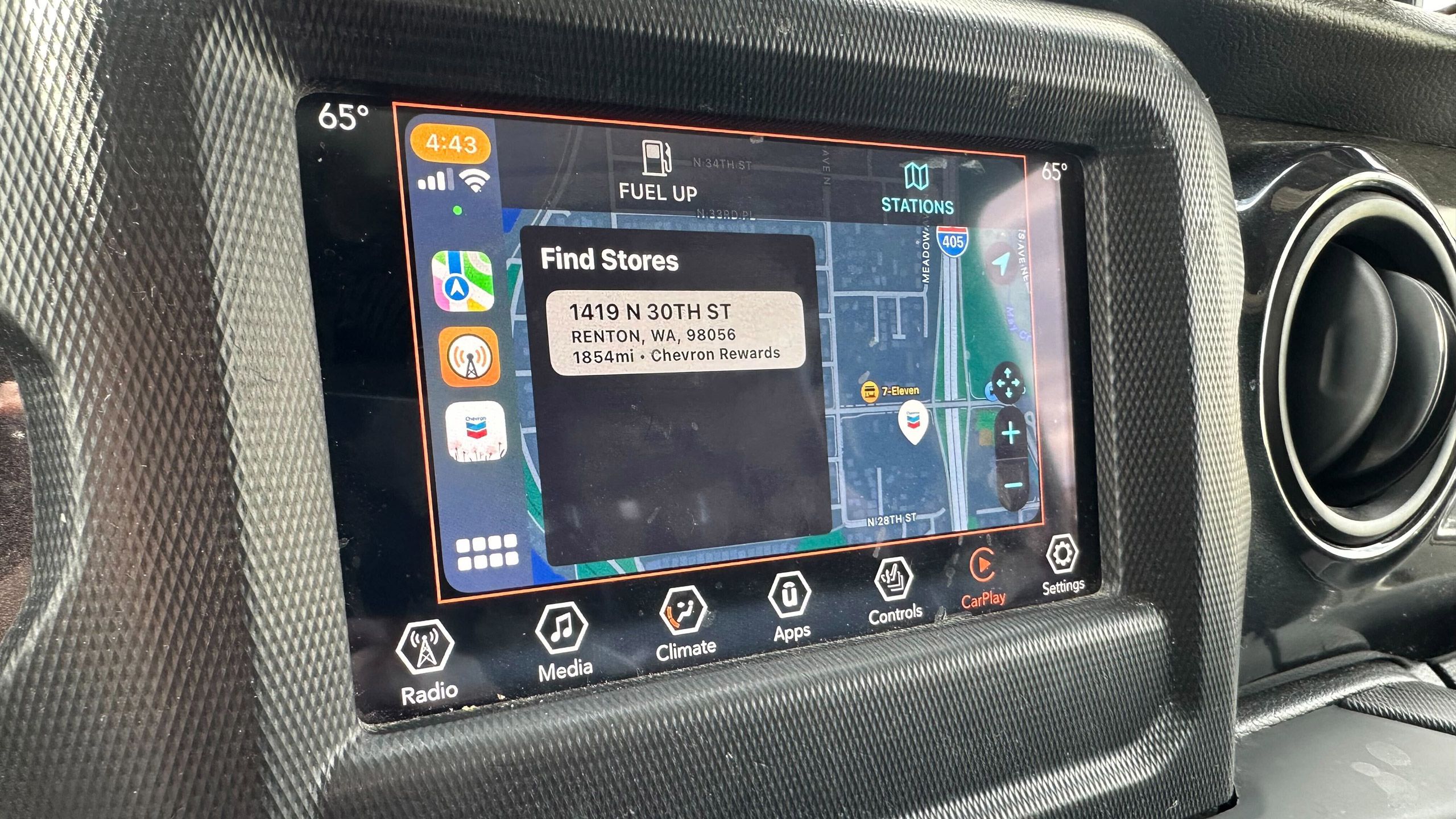 Chevron app on a CarPlay display