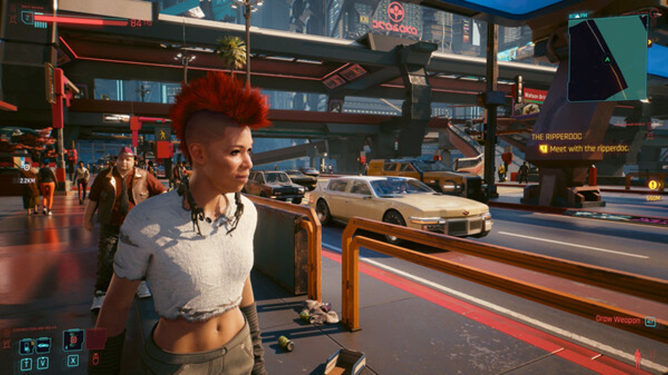 A street scene in Cyberpunk 2077.