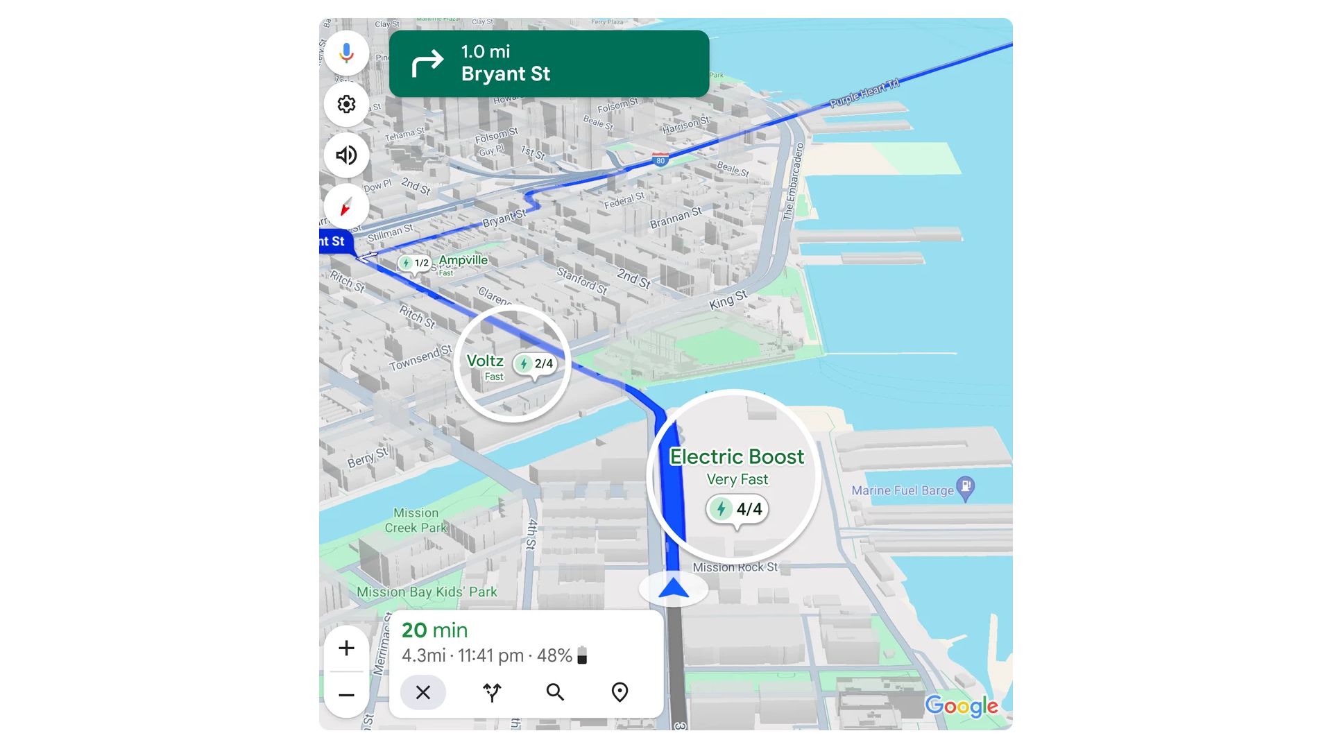 Real-time EV charger info in Google Maps navigation.