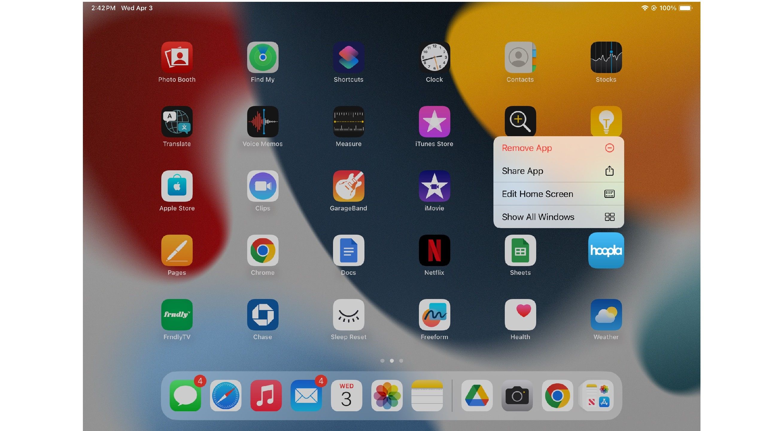 ipad home screen showing how to remove apps