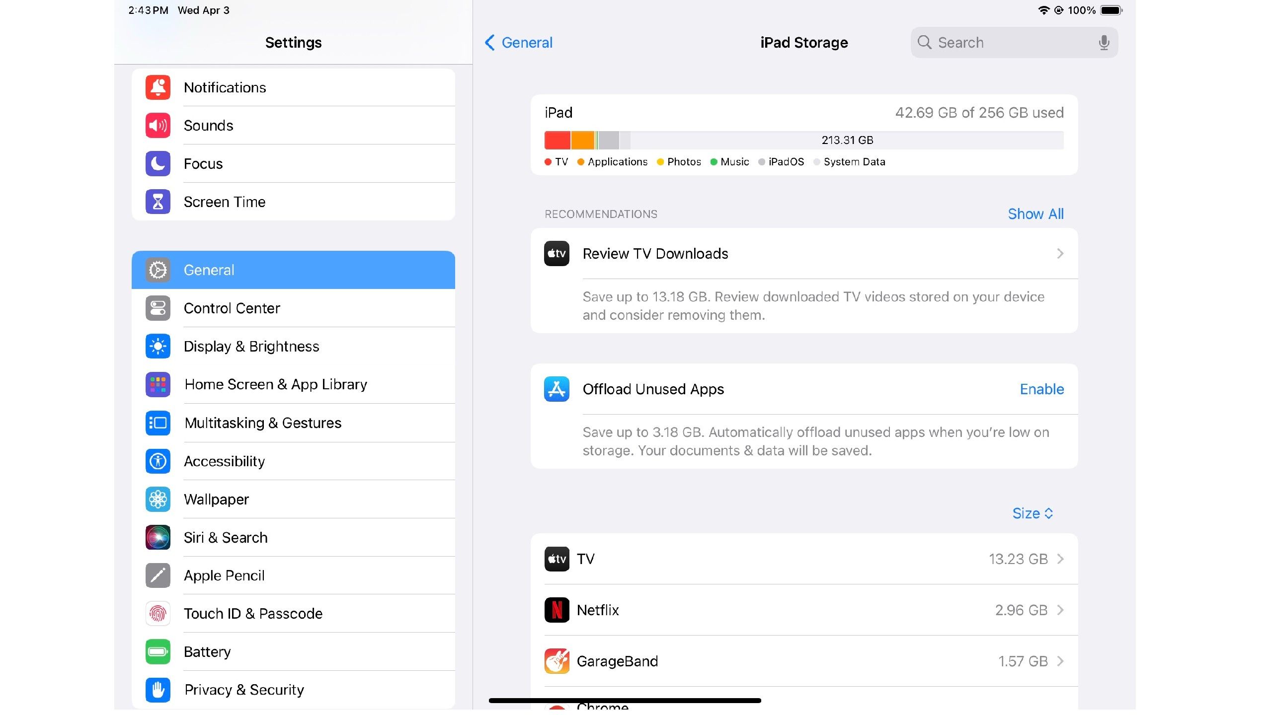 ipad storage to delete large apps
