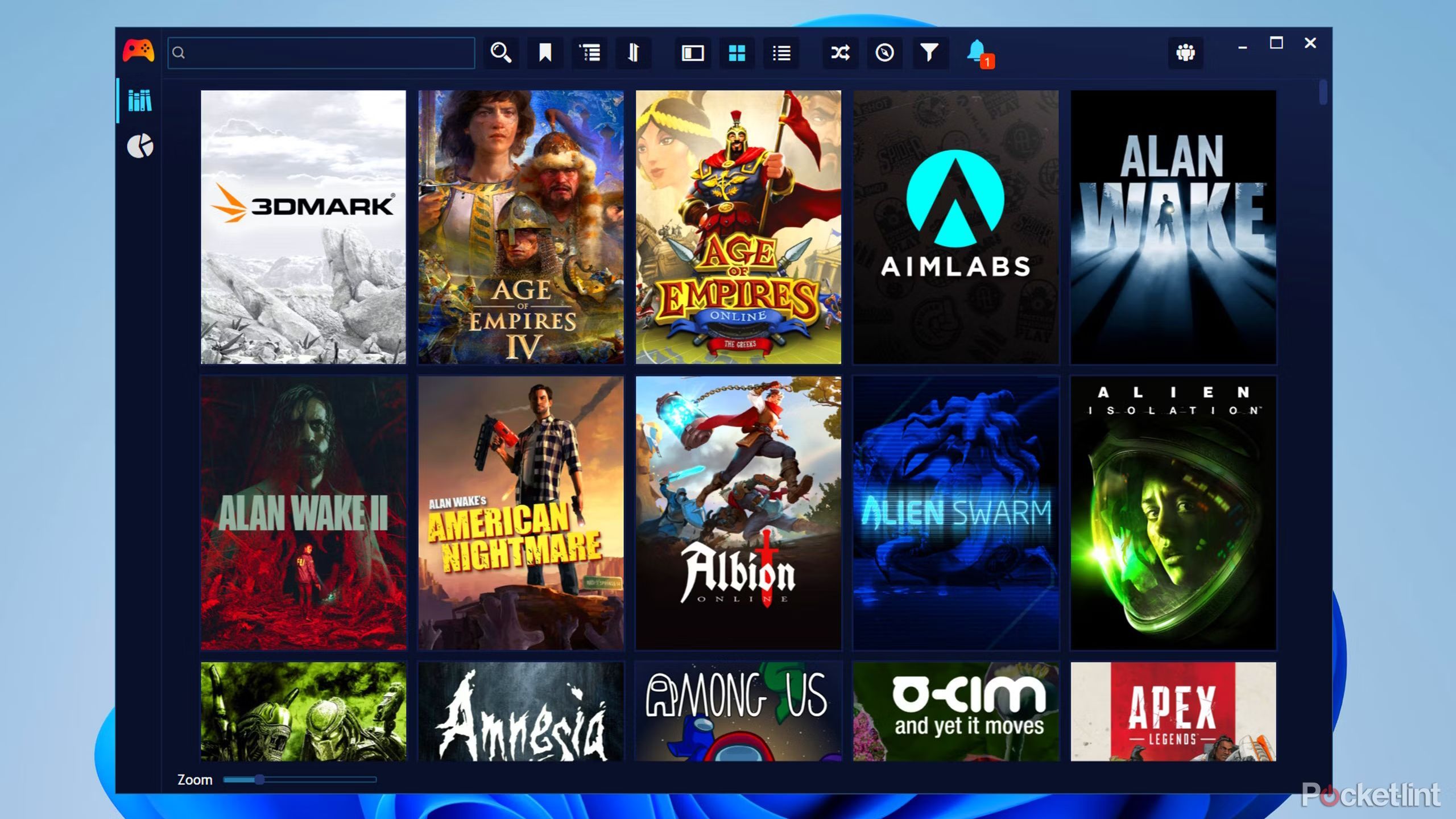 Playnite unified launcher hub for PC games running on Windows 11 desktop.