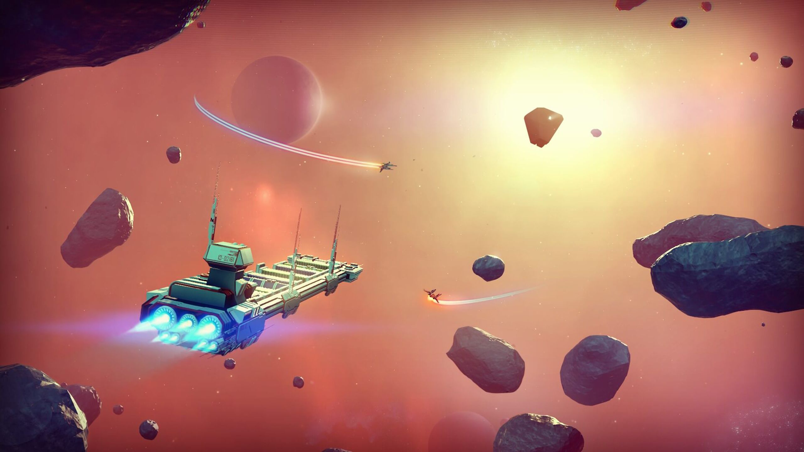 Screenshot from video game No Man's Sky in space