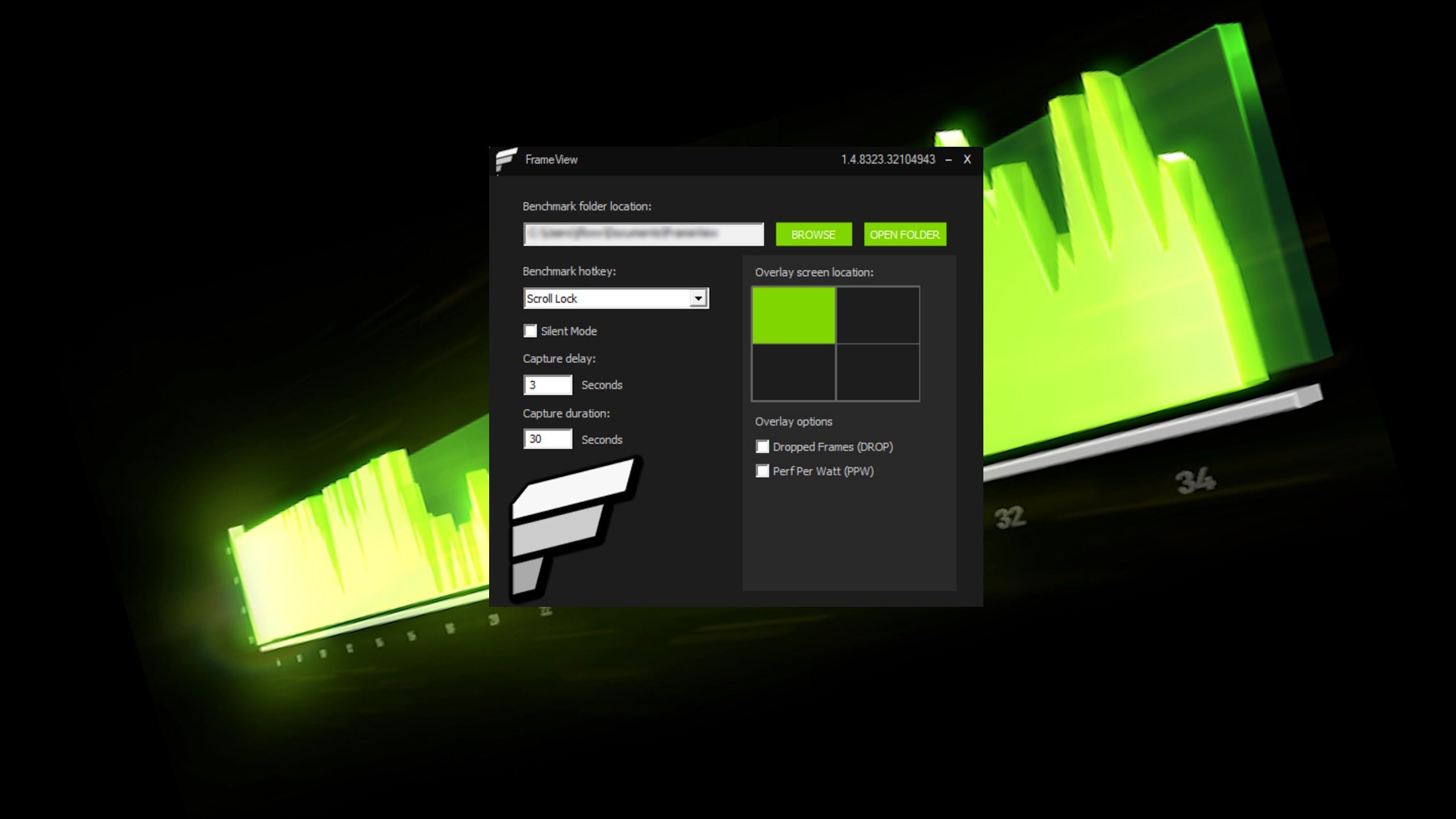 Nvidia FrameView framerate monitoring and recording tool