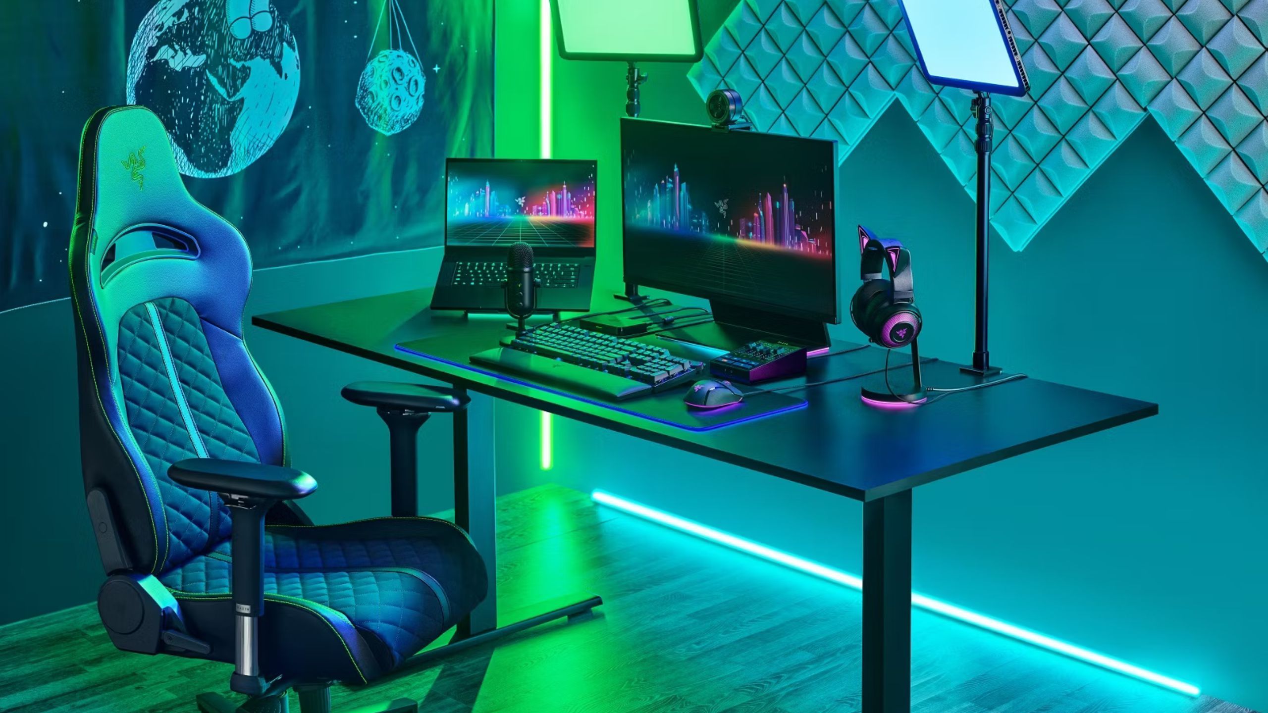 A Razer-based laptop gaming setup.