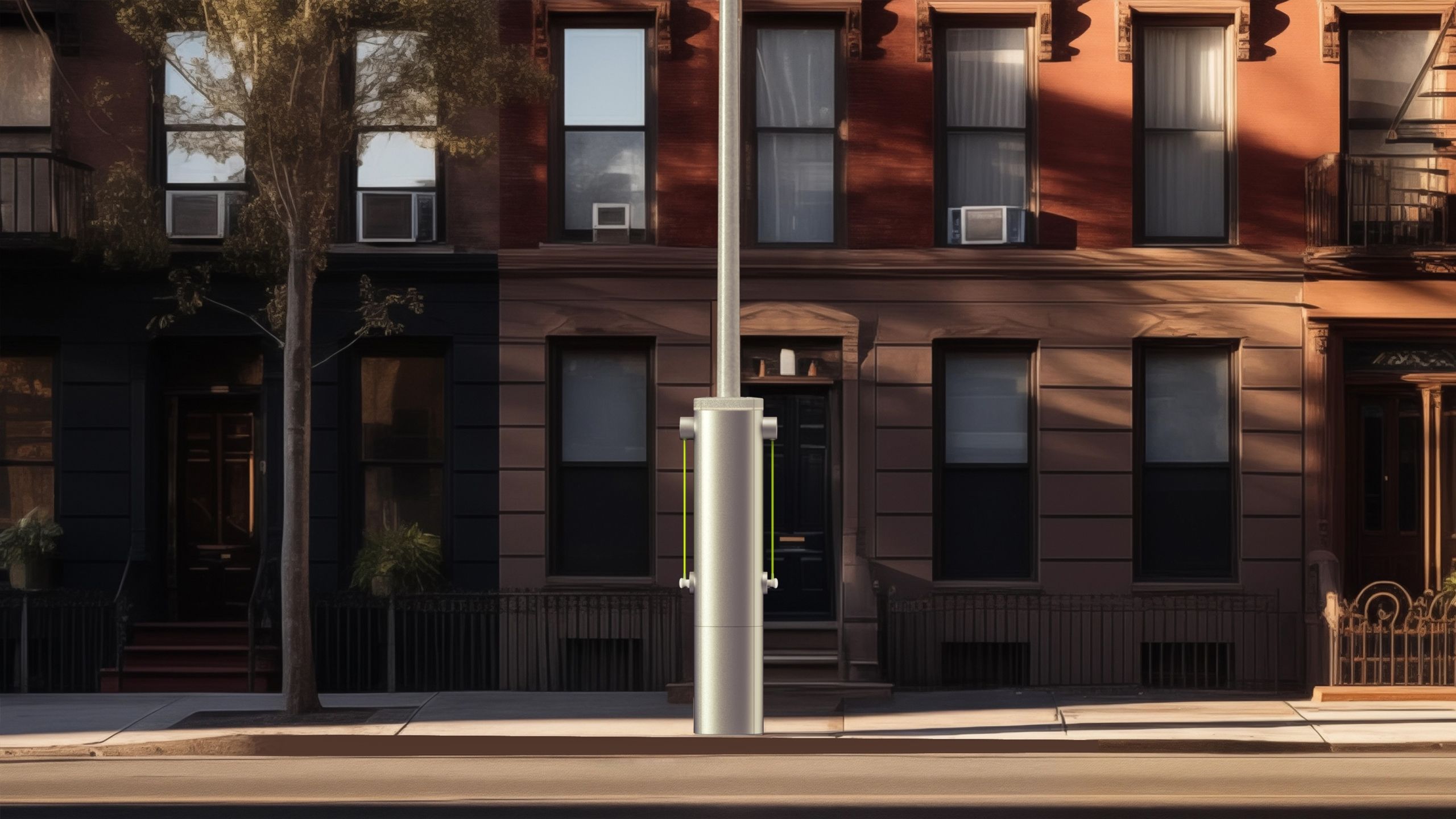 نیویارک کی سڑک پر ایک لائٹ پوسٹ جسے وولٹ پوسٹ چارجر میں تبدیل کر دیا گیا ہے۔