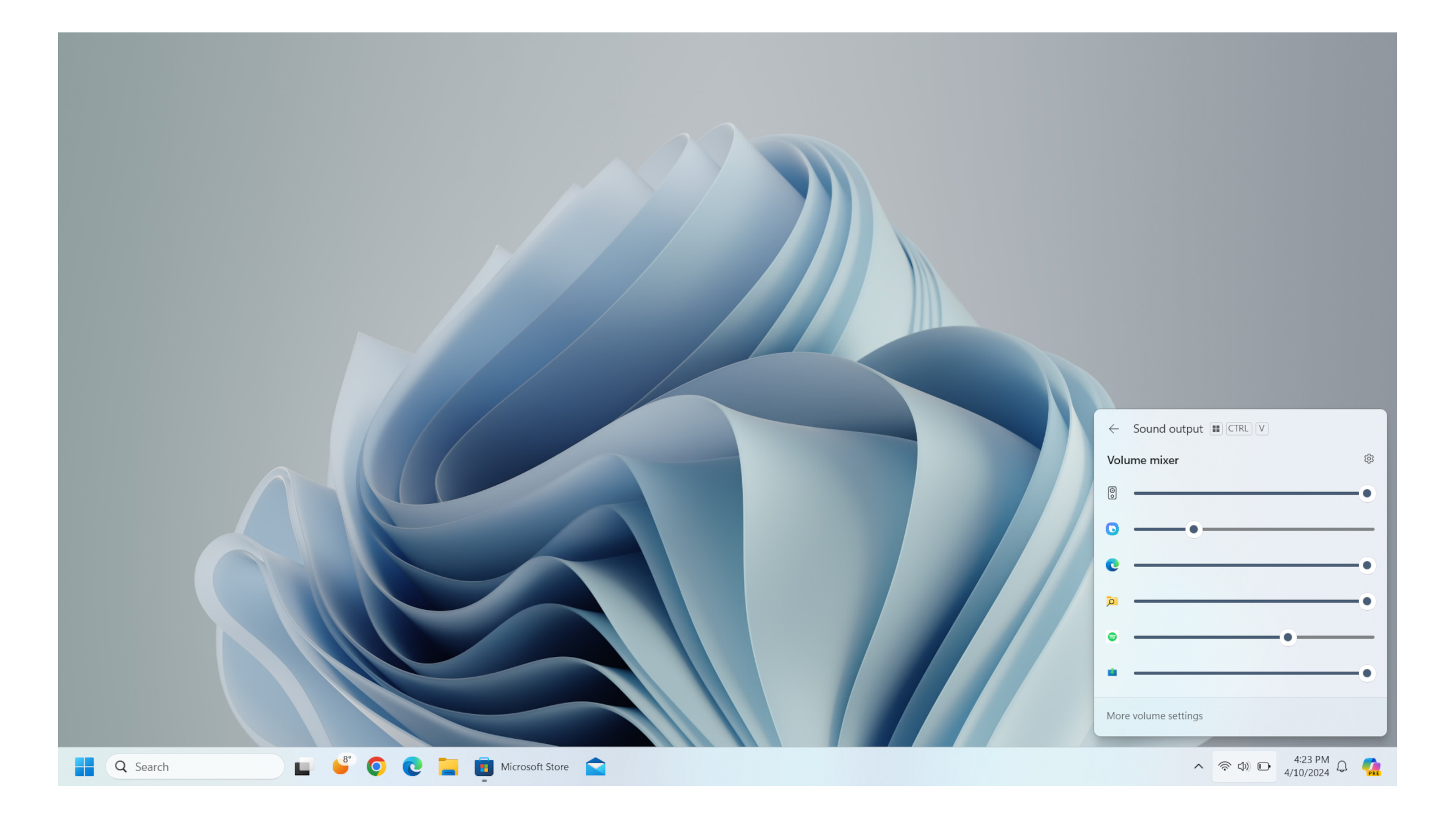 Windows volume mixer displayed on the desktop