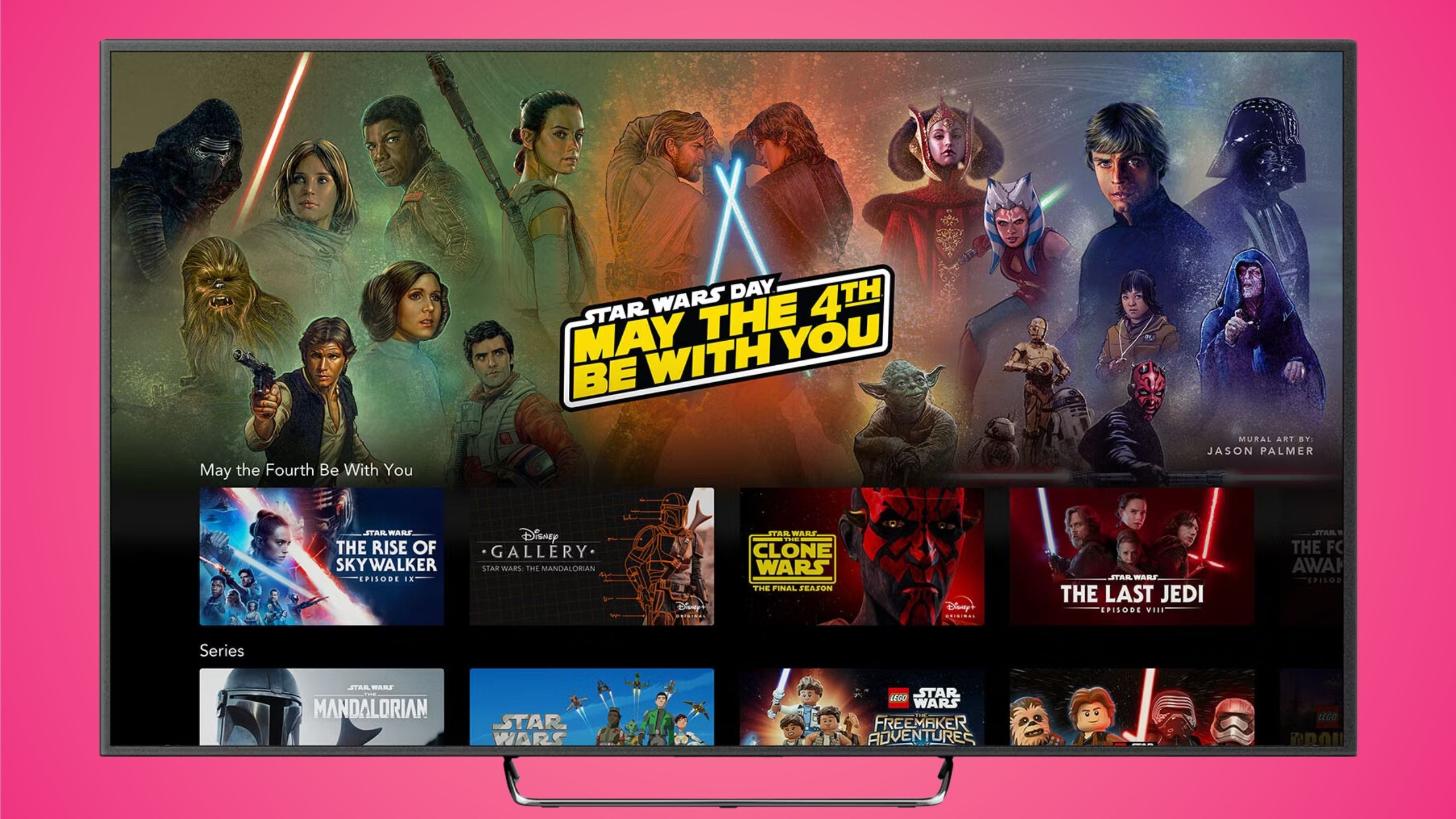 Disney Plus Star Wars takeover screen rendered on a TV