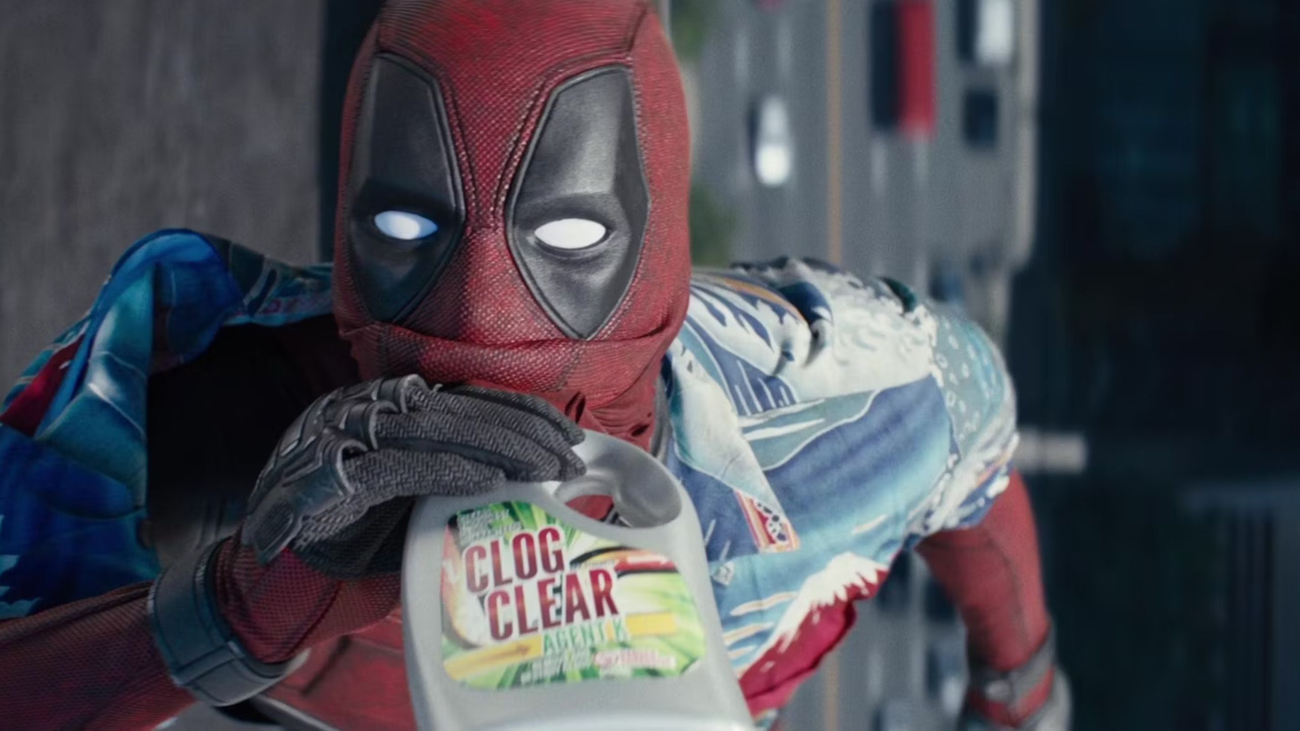 Deadpool drinking Clog Clear