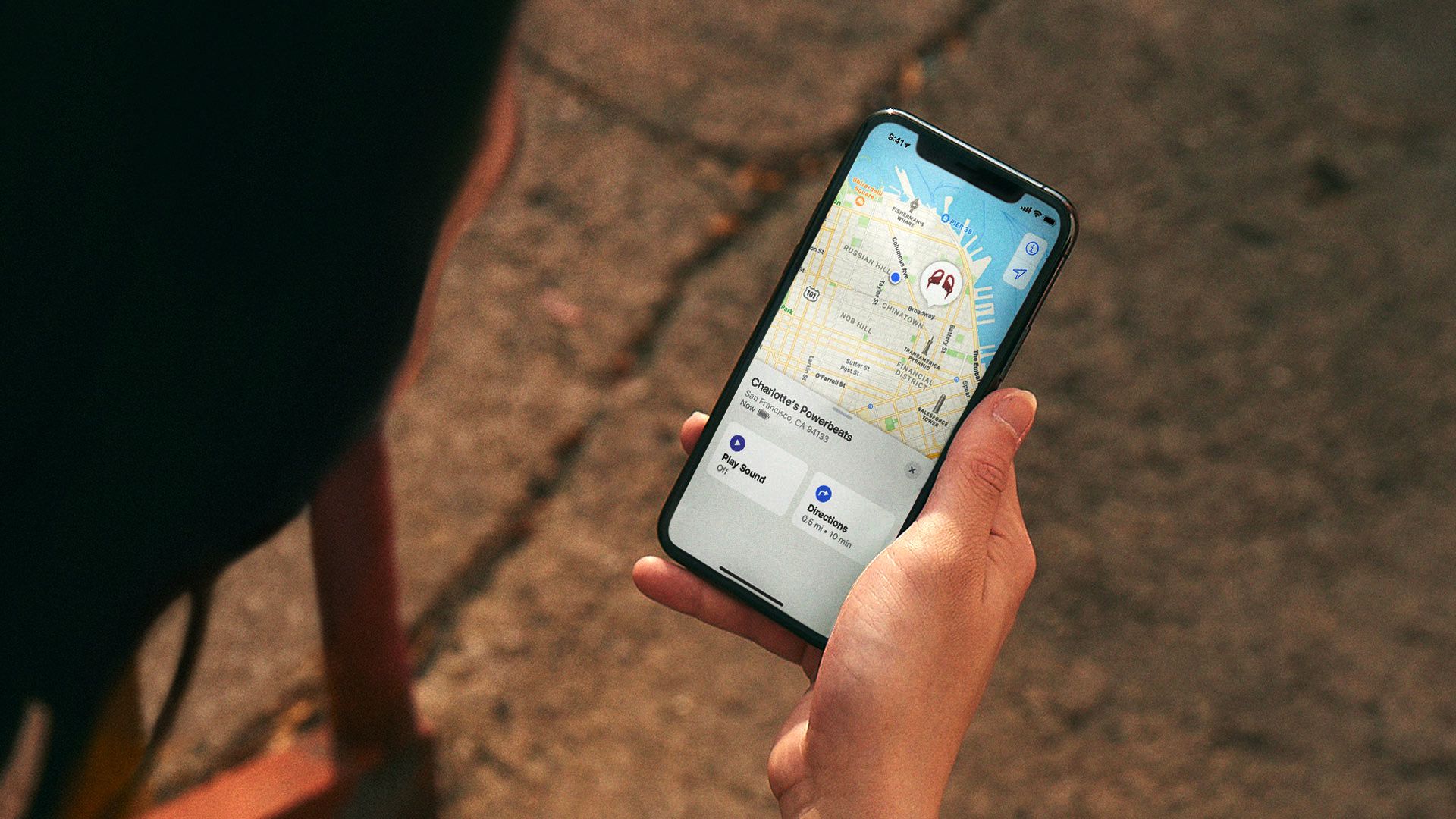 Using Find My to locate Powerbeats on an iPhone.