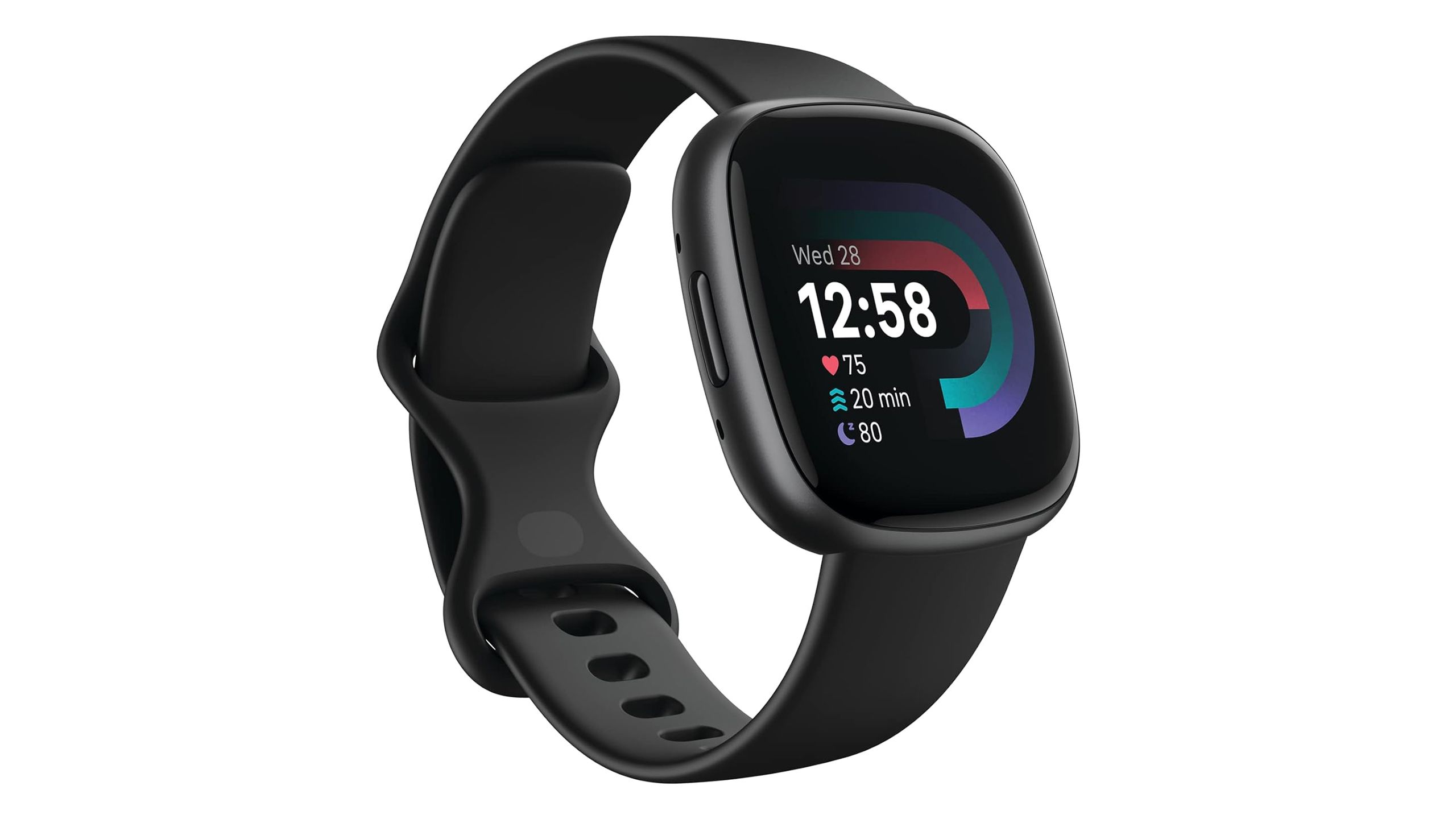 The Fitbit Versa 4 against a white background. 