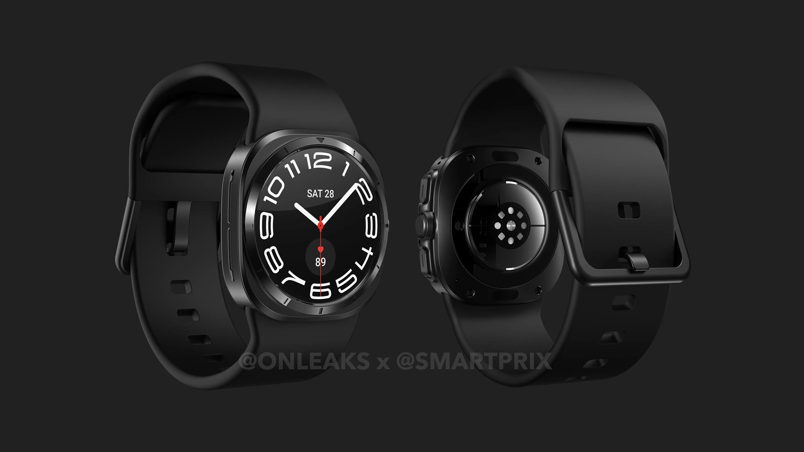 A rendering of the Samsung Galaxy Watch 7 Ultra against a black background. 