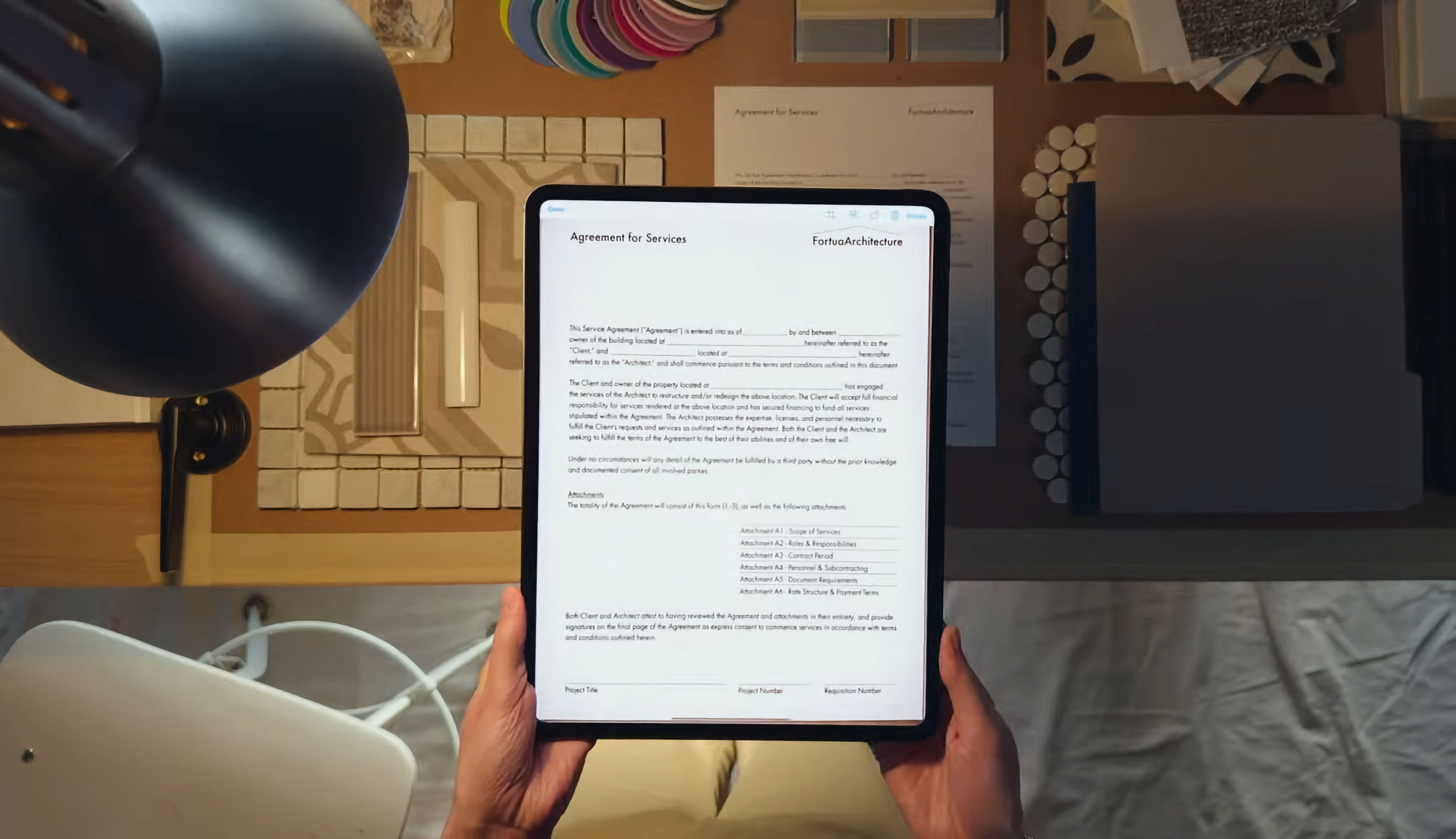 Scanning a document with an iPad Pro.
