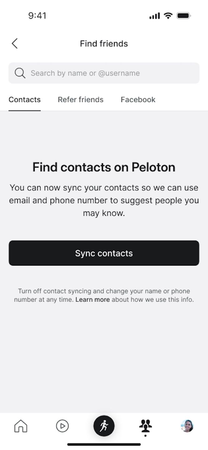 Finding your friends via the Peloton app