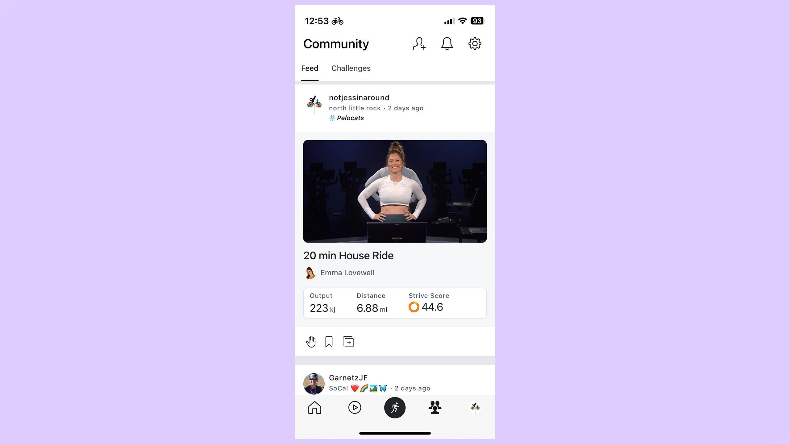 a screenshot of the live feed on the Peloton App