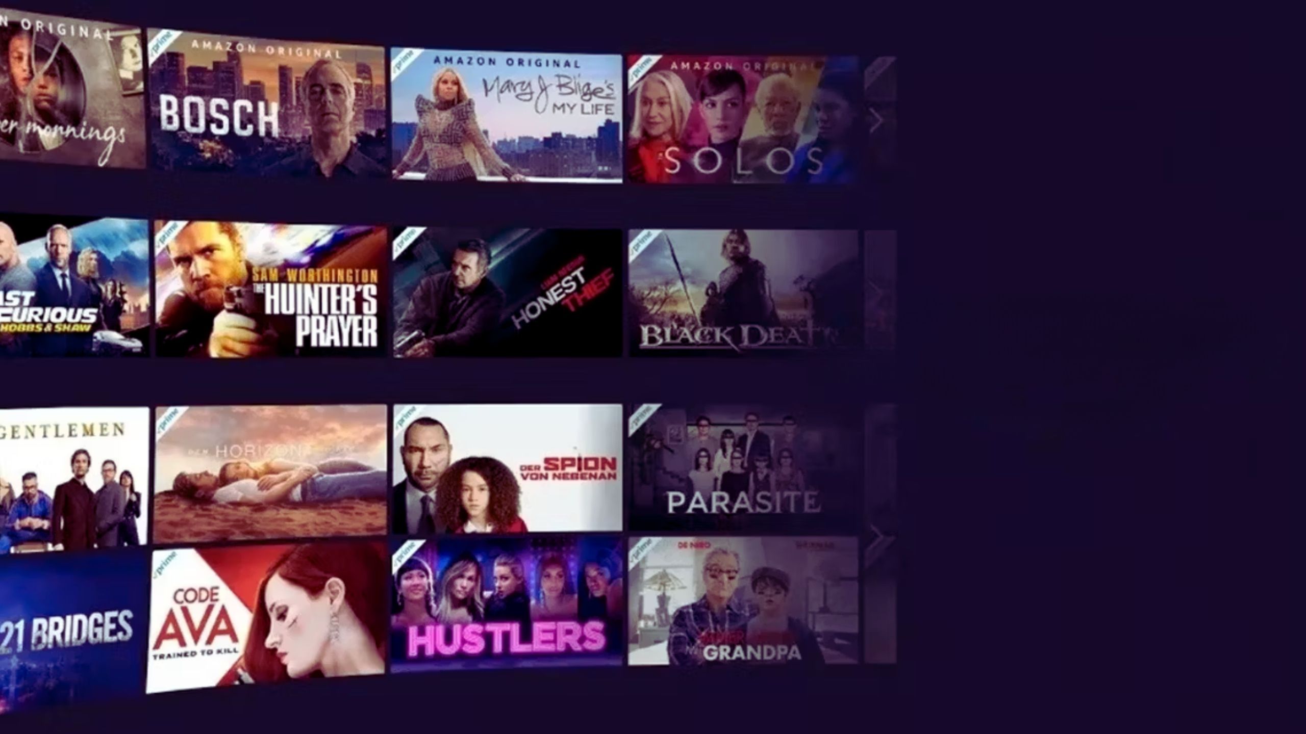 Amazon Prime VIdeo carousel of shows