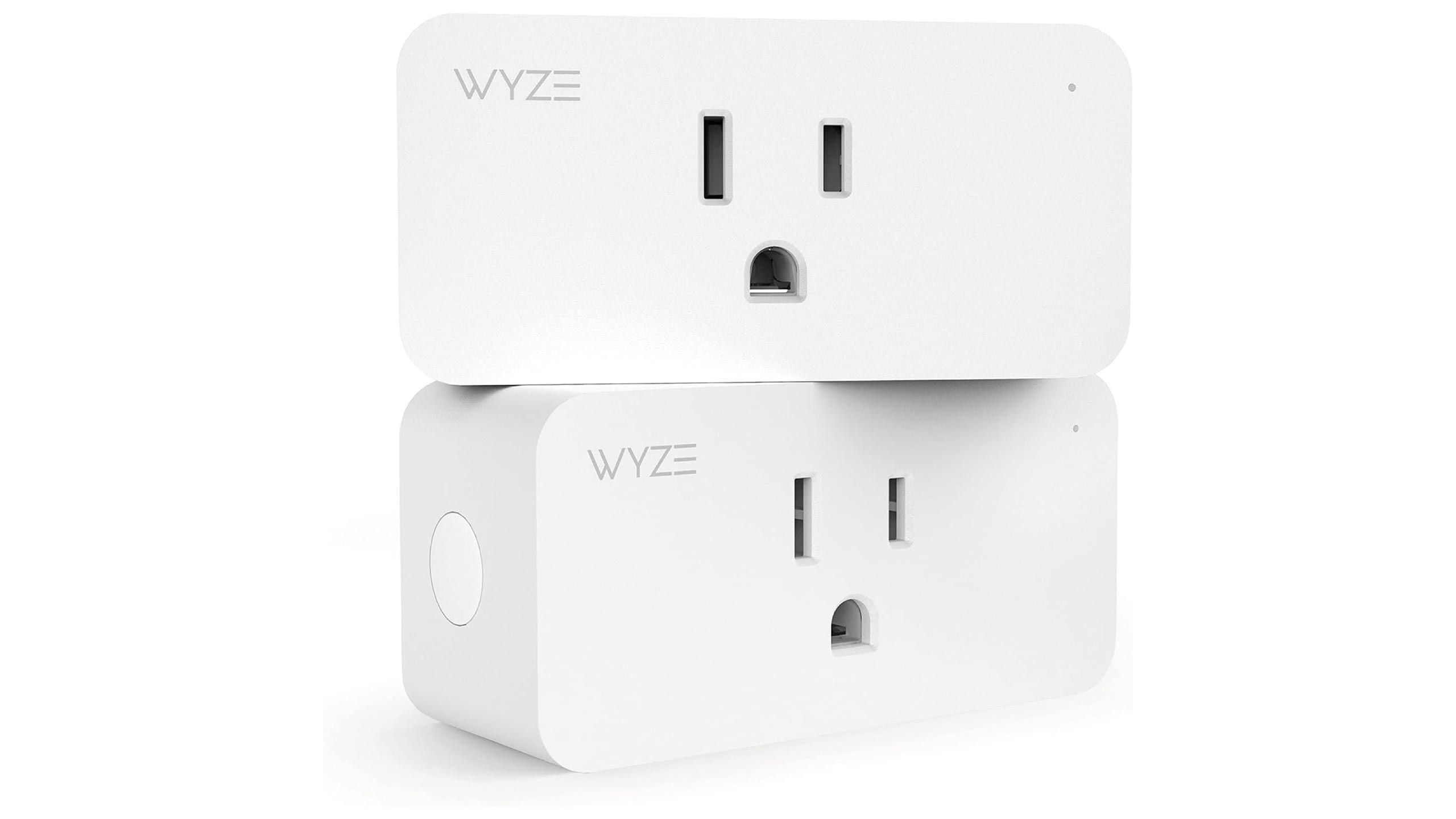 A pair of Wyze Plugs on a white background