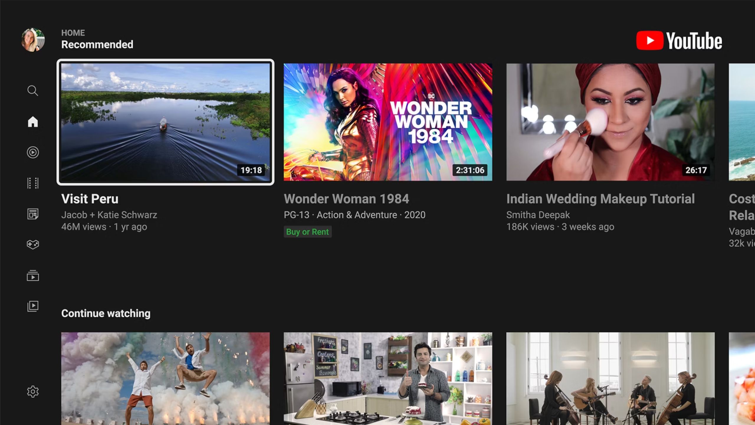 YouTube on Android TV.