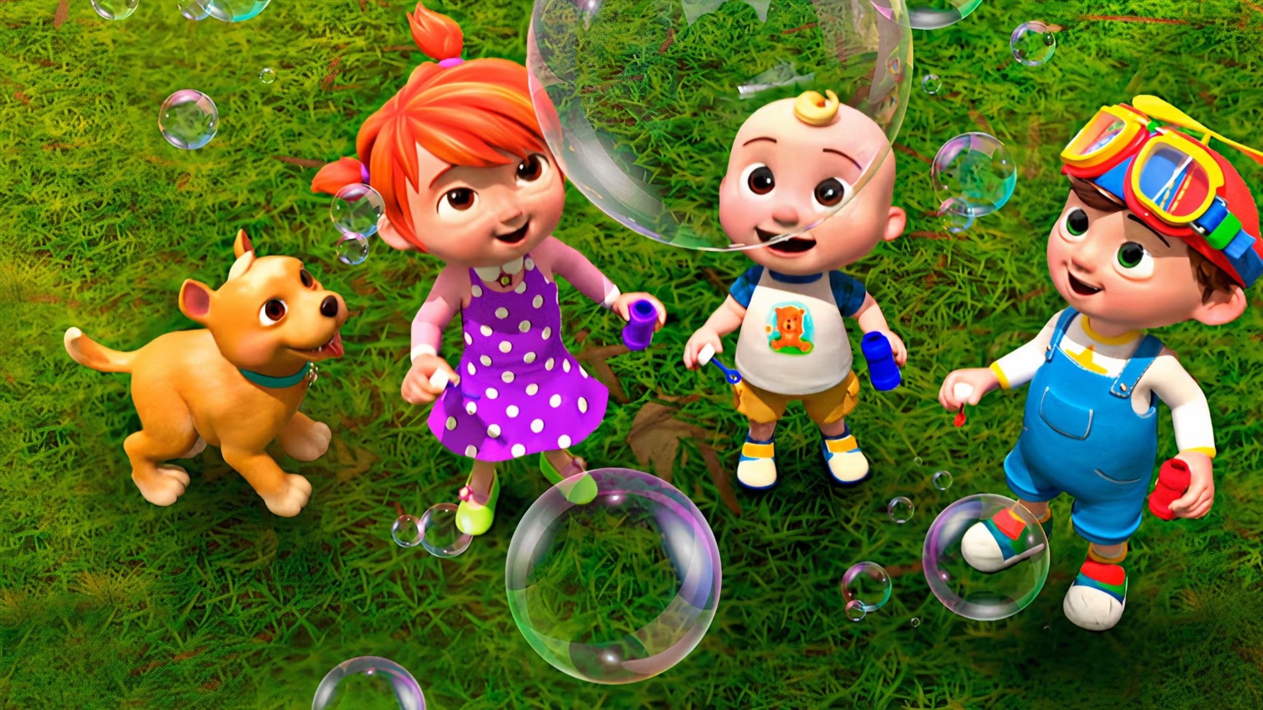 TV CoComelon characters with bubbles