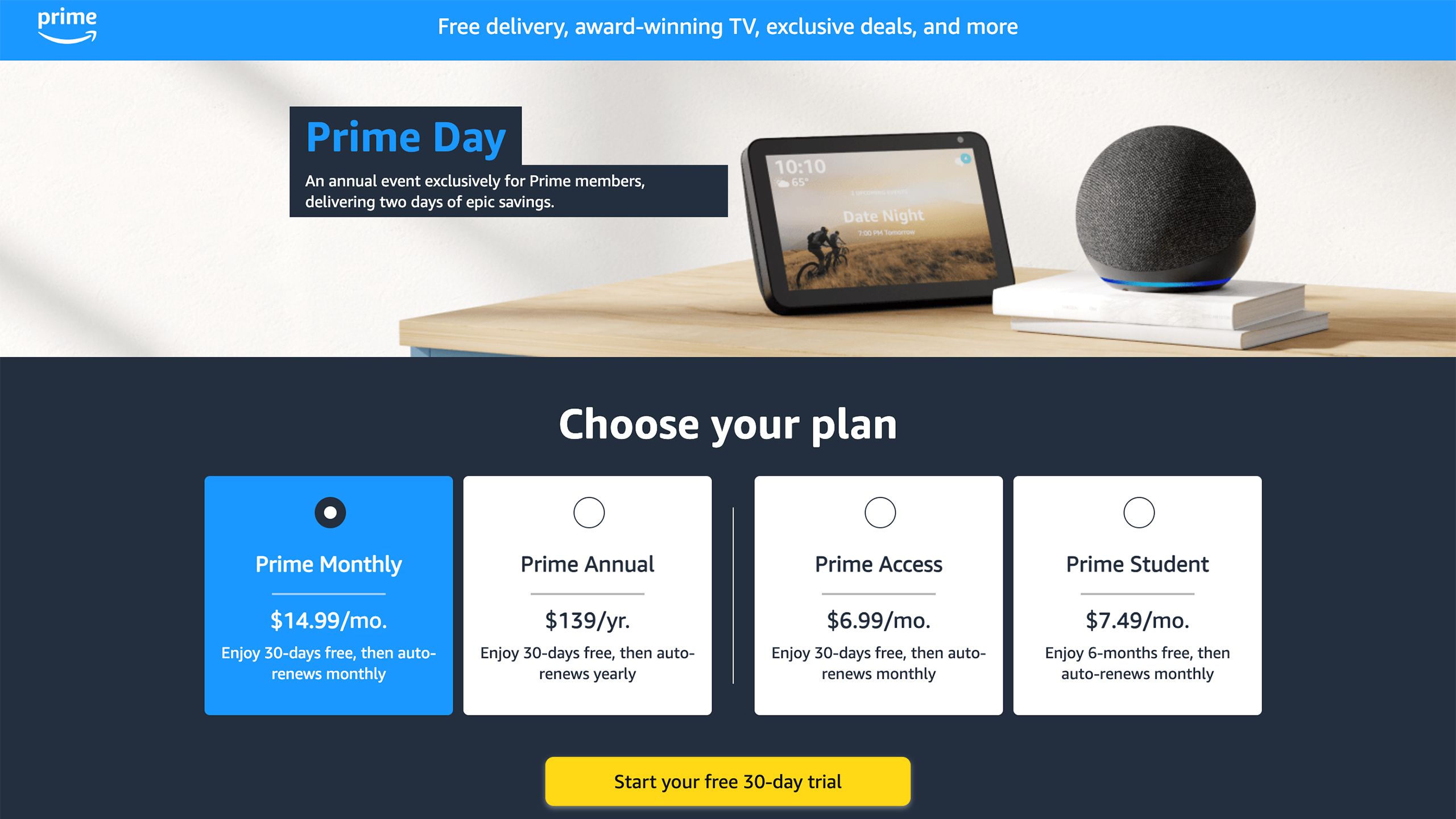 A screenshot of the Amazon Prime membership website. 