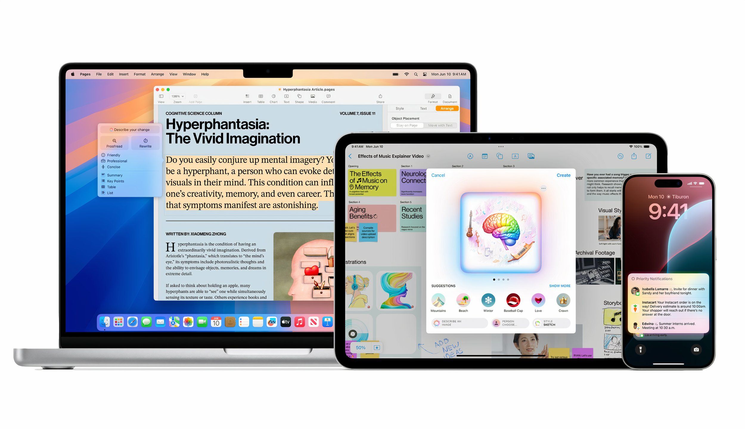 Apple Intelligence features running on macOS, iPadOS, iOS.