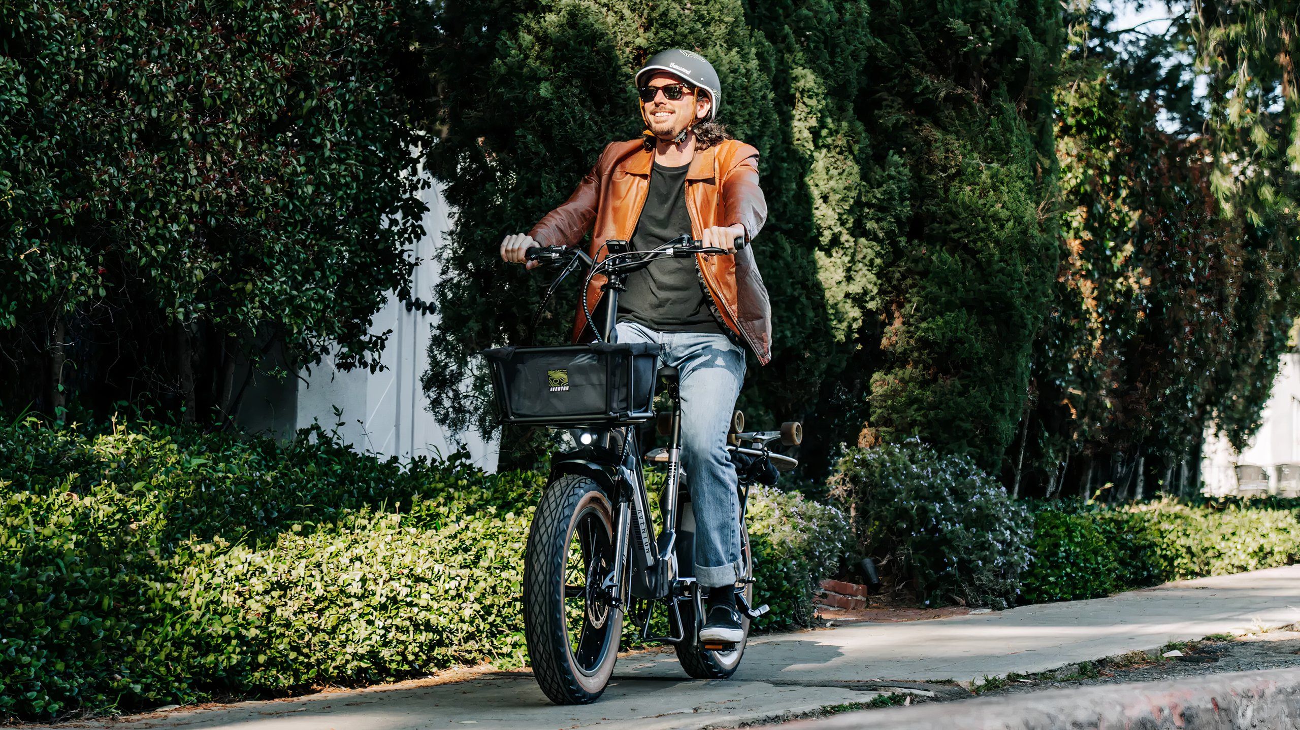 A man riding an Aventon e-bike.