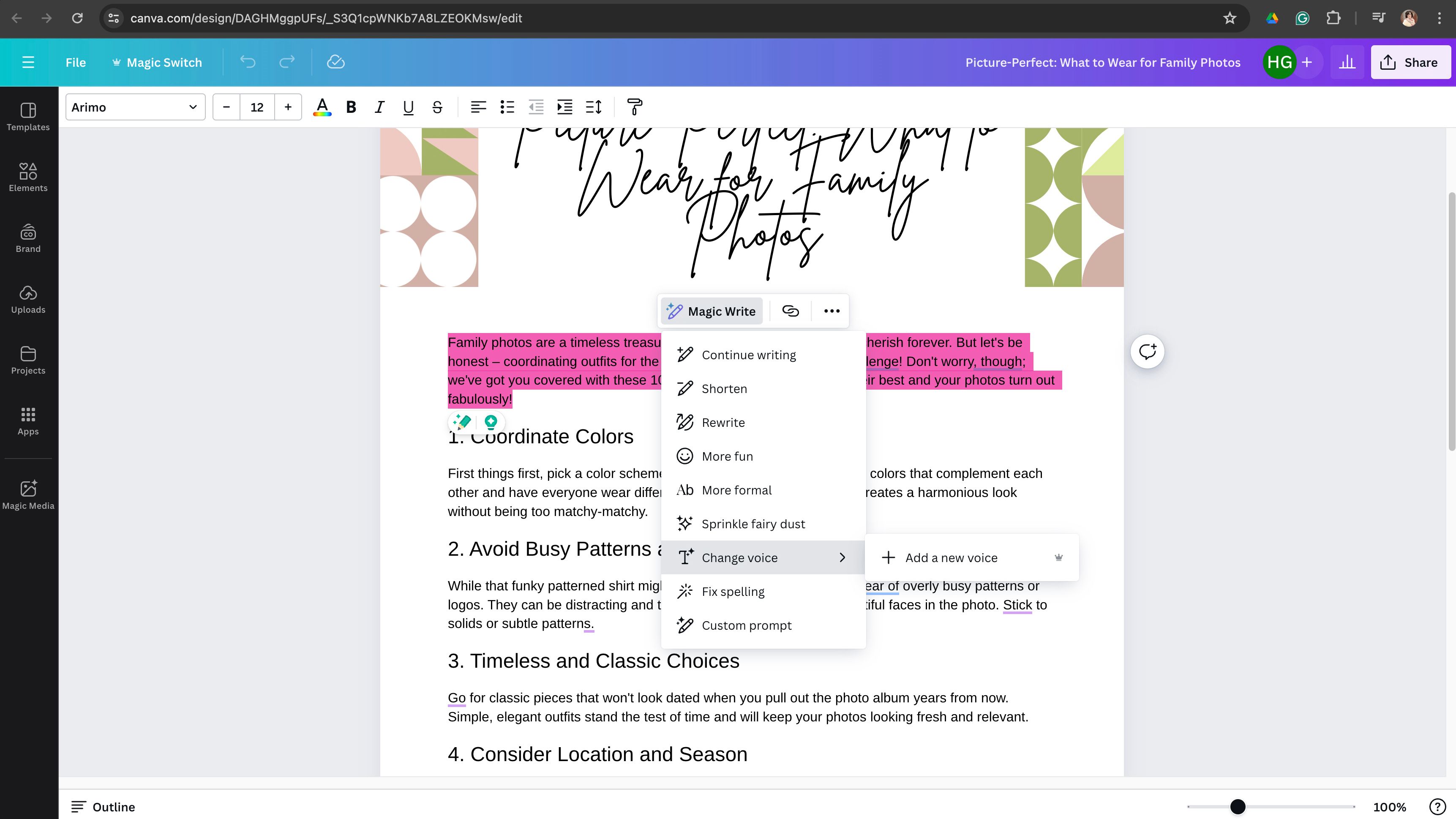 A screenshot of Canva Magic Voice tool