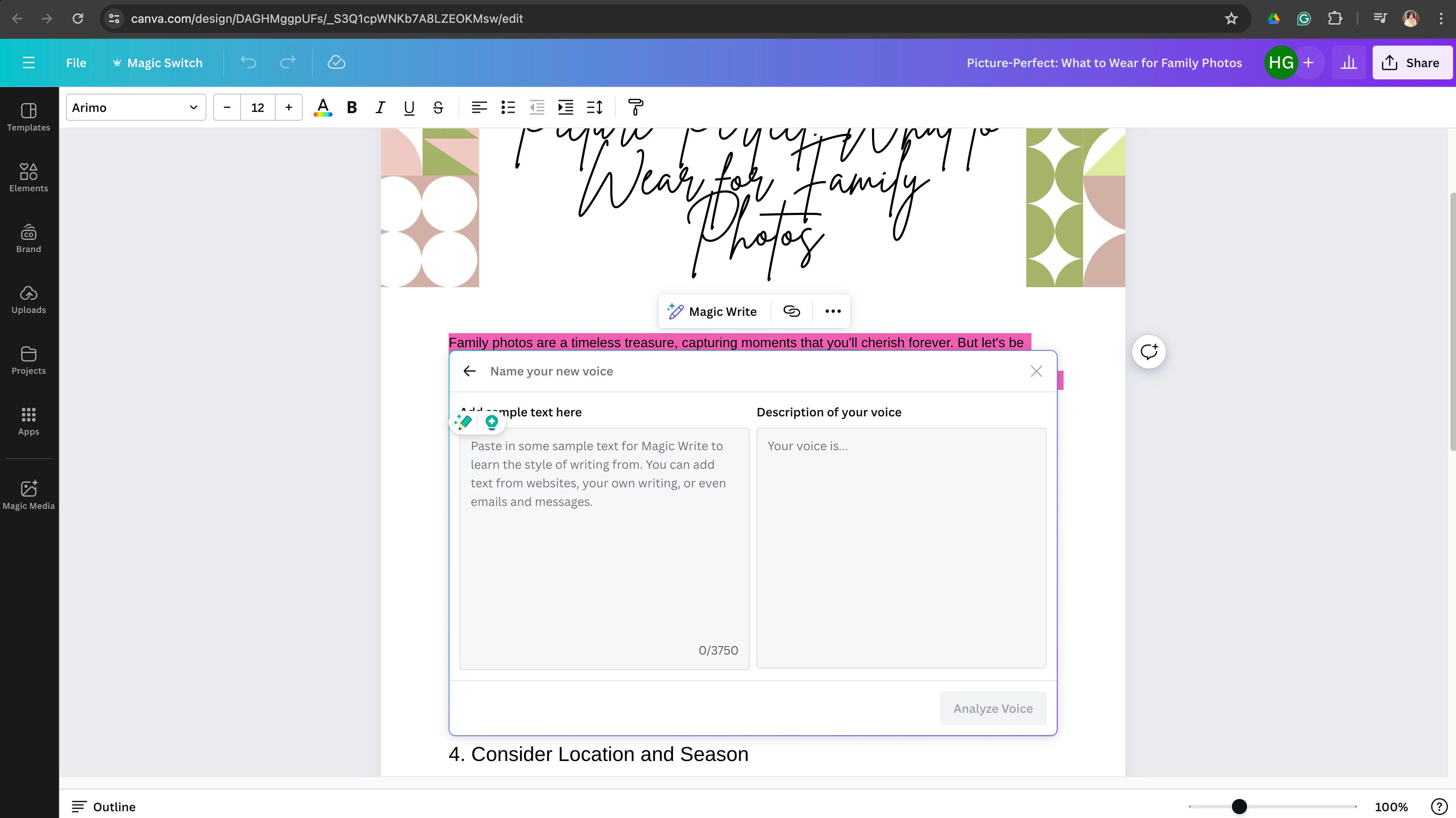 A screenshot of Canva Magic Voice tool