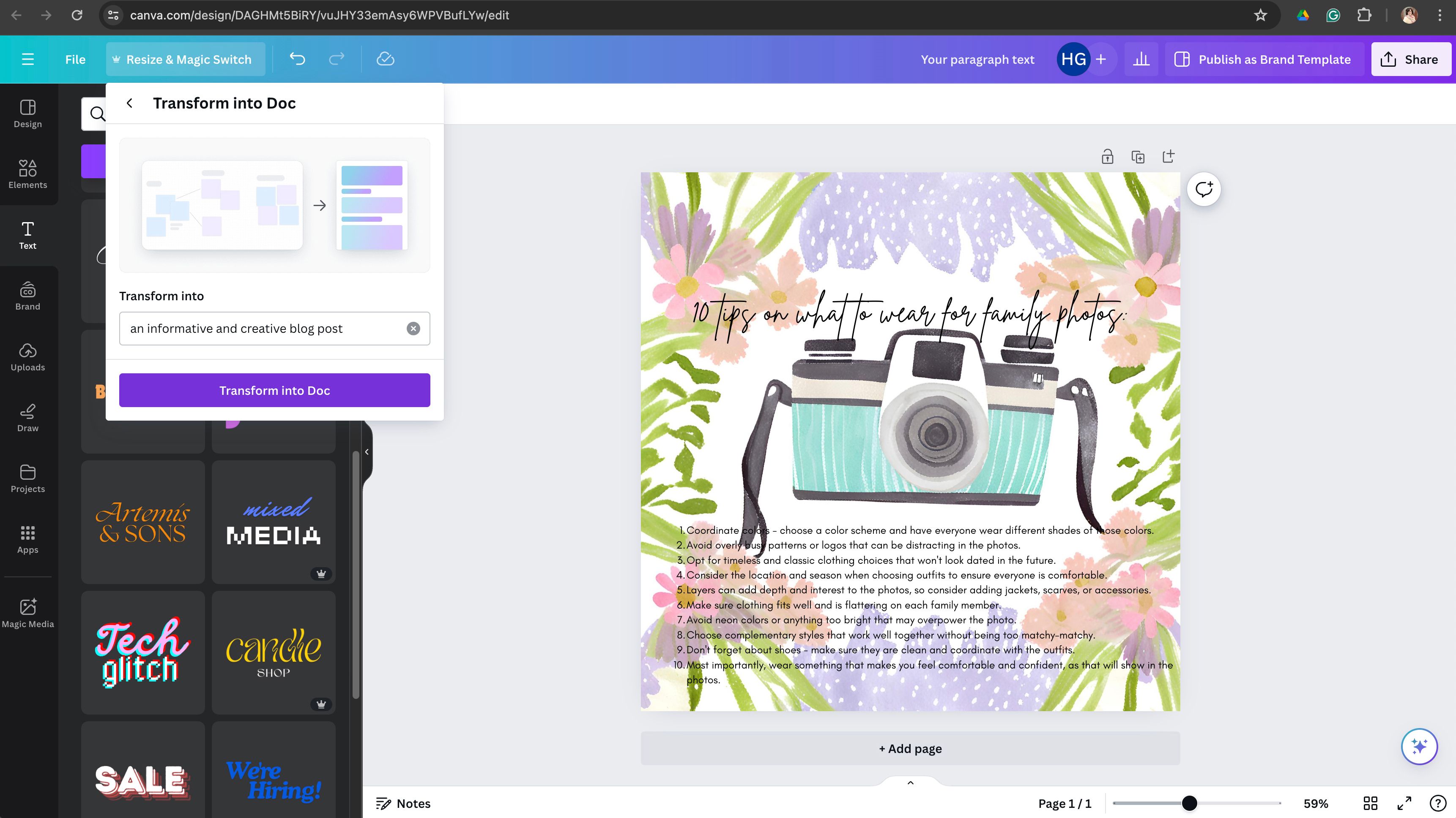 A screenshot of Canva's Magic Switch