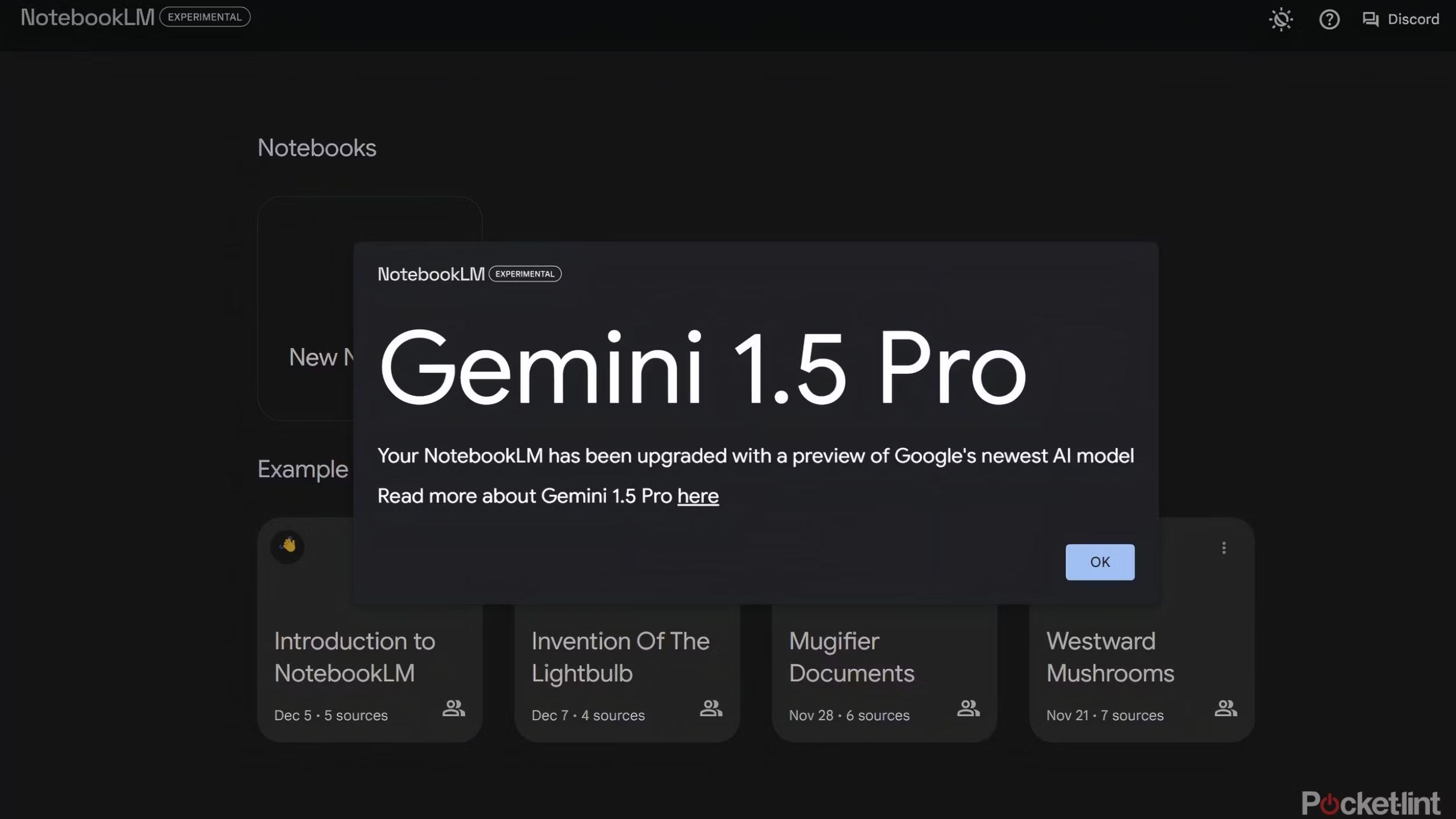 NotebookLM with Gemini 1.5 Pro in dark mode