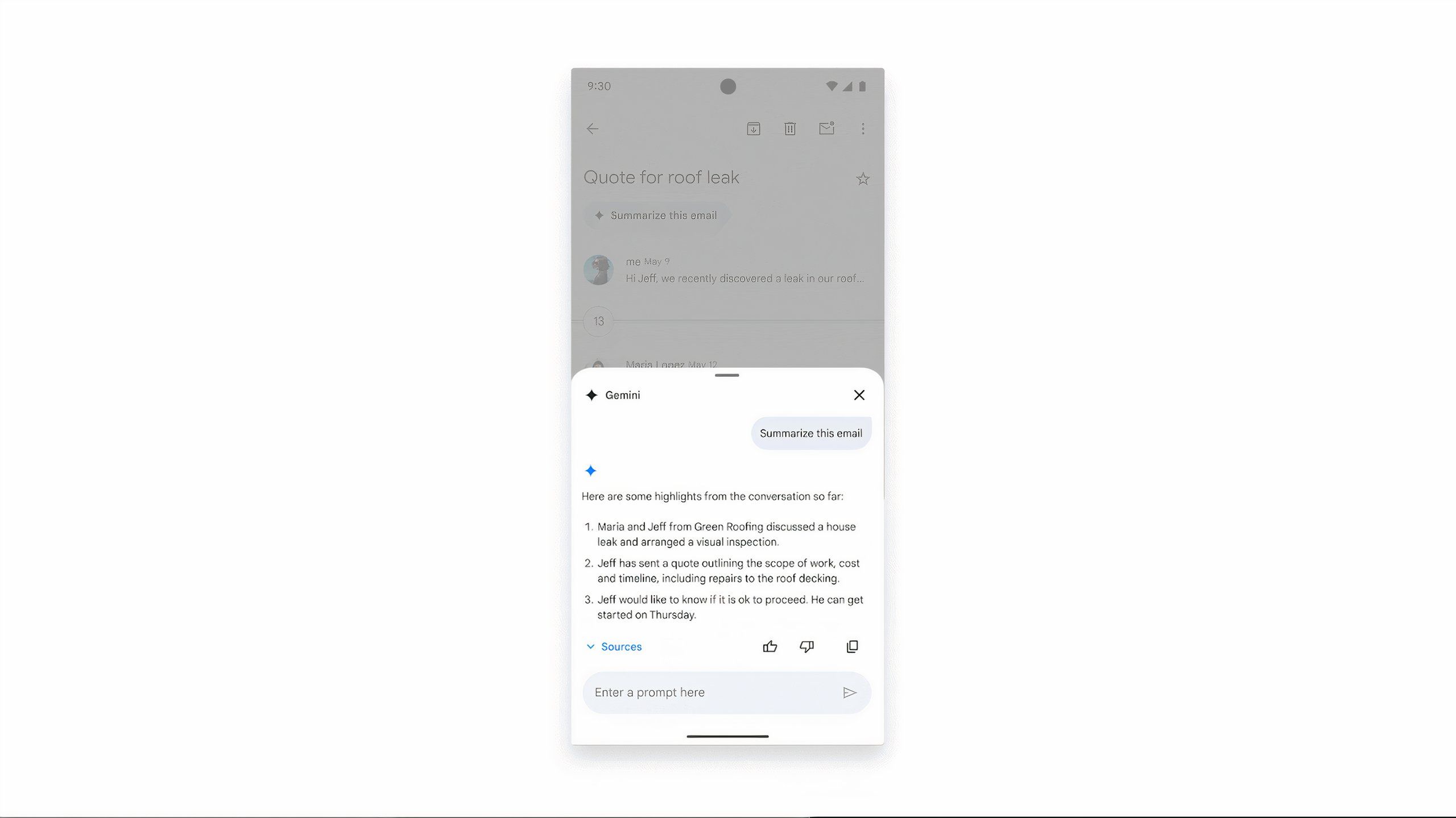 gemini summary in gmail mobile app