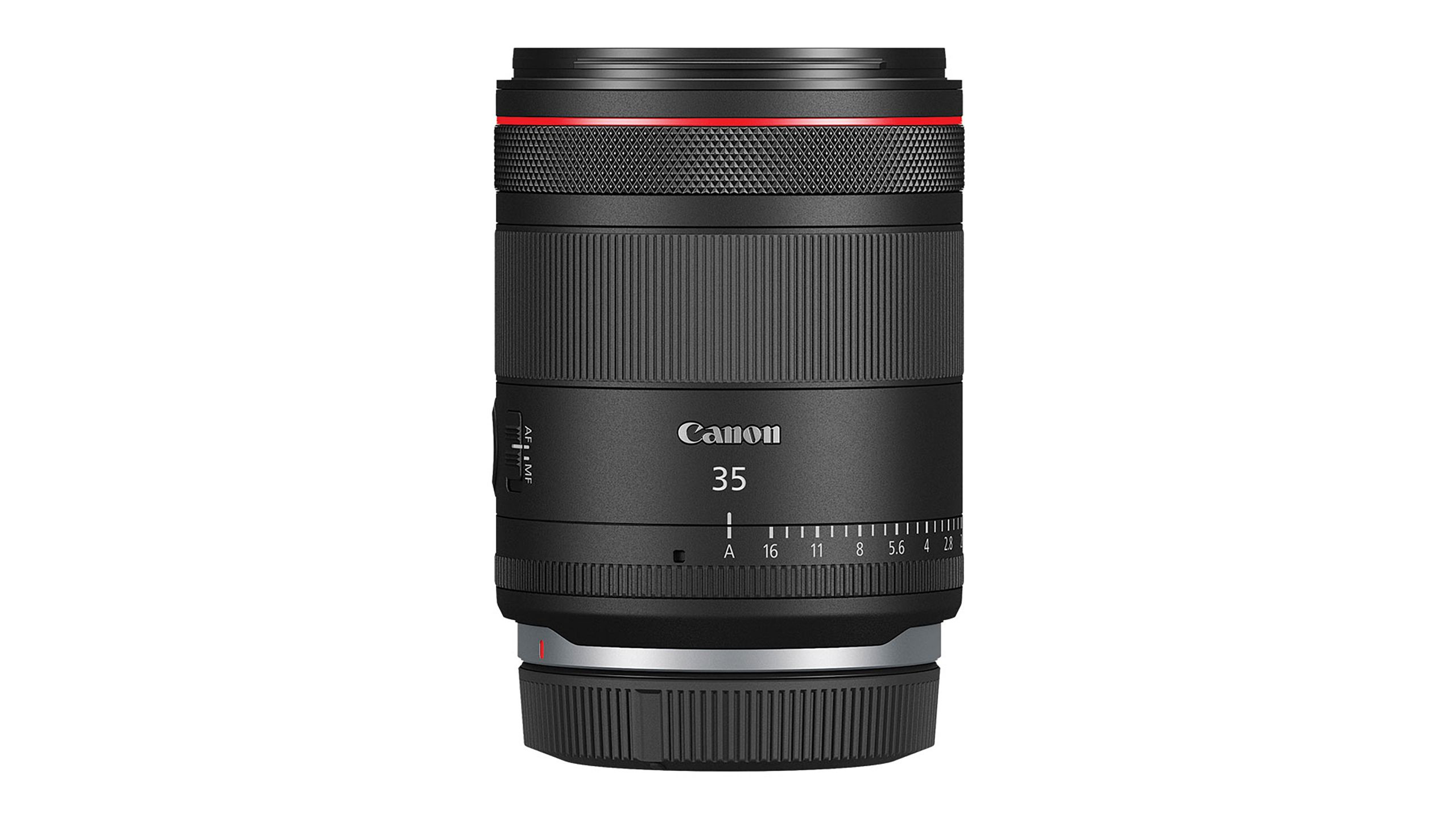 The Canon RF35mm F1.4 L VCM against a white background. 