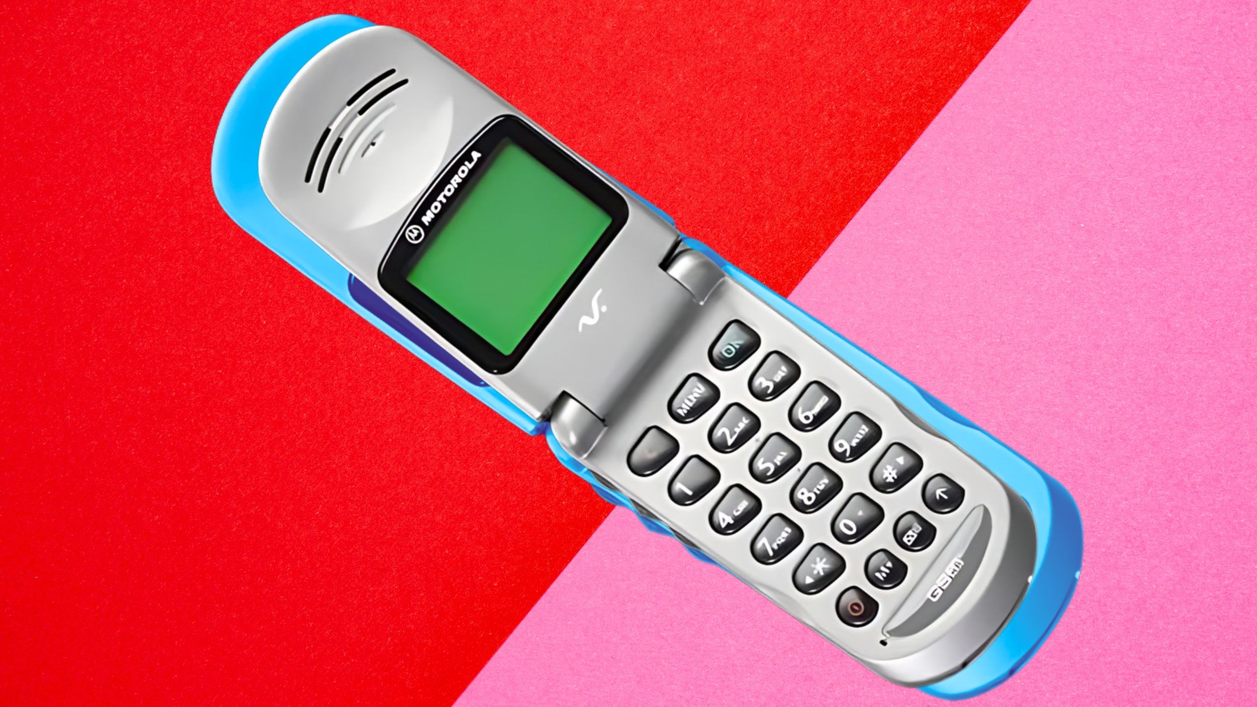 Motorola V3688 on pink and red background